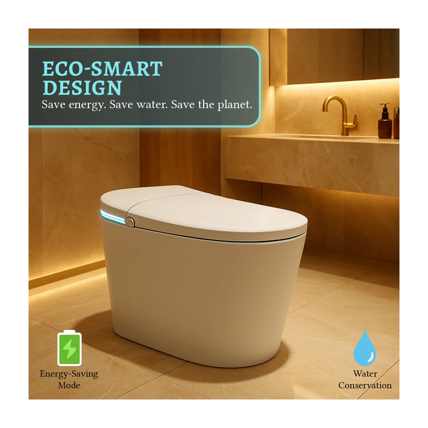 SERA BATHROOM Wynter Smart Bidet Toilet, One-Piece Toilet with Auto Jet Flush, Auto Open/Close Lid, Warm Water Wash, Warm-Air Dryer, Heated Seat,