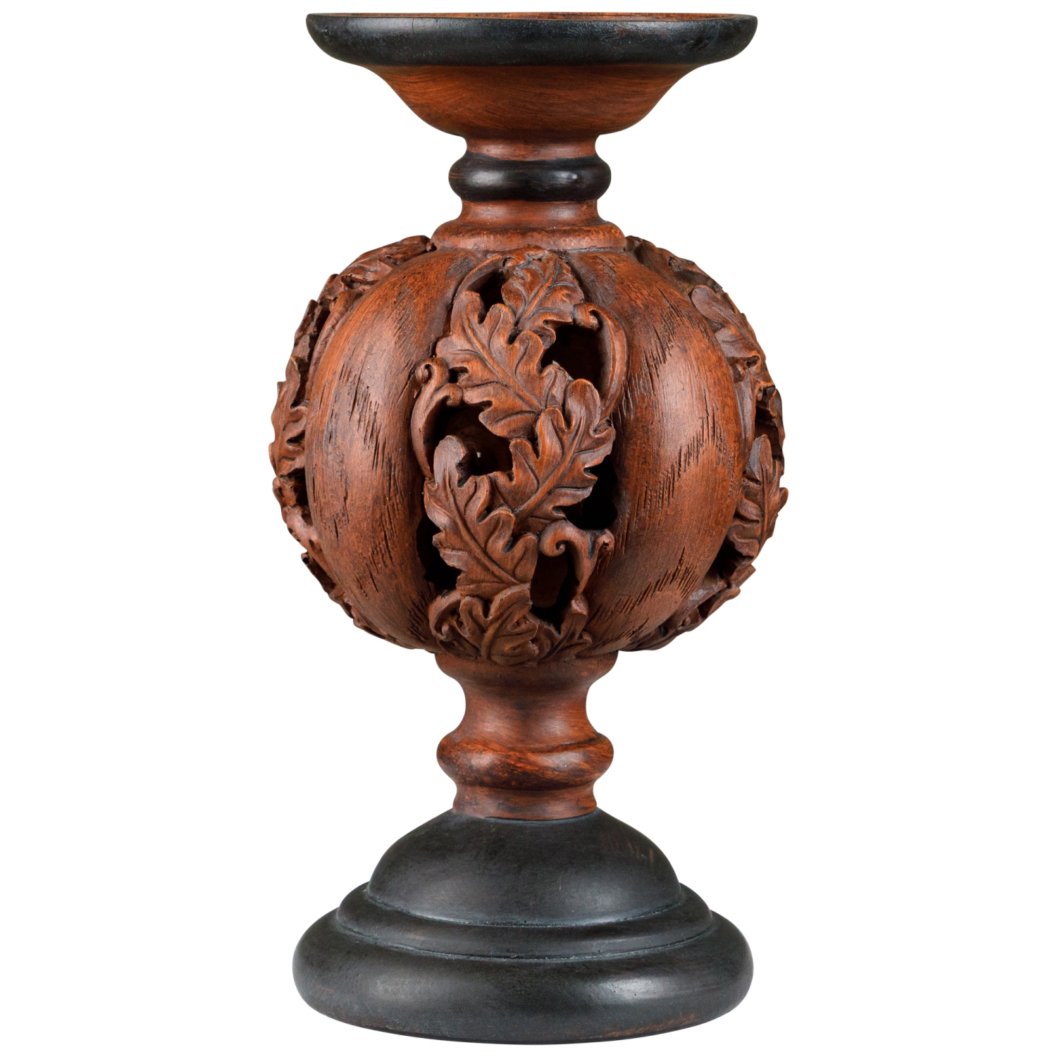 8.25" Chocolate Brown Pumpkin Leaf Thanksgiving Candle Holder