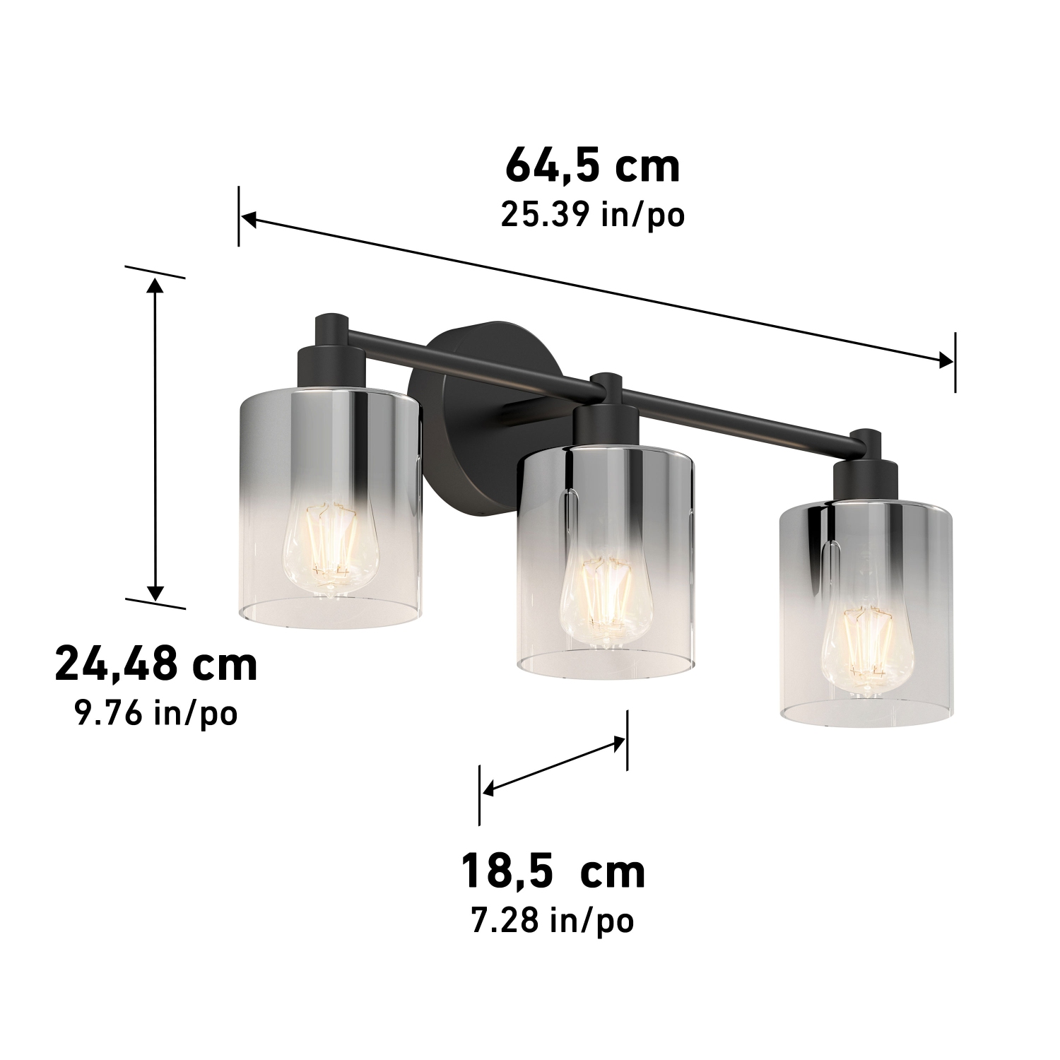 Haze 3Light Vanity, no bulbs, Black