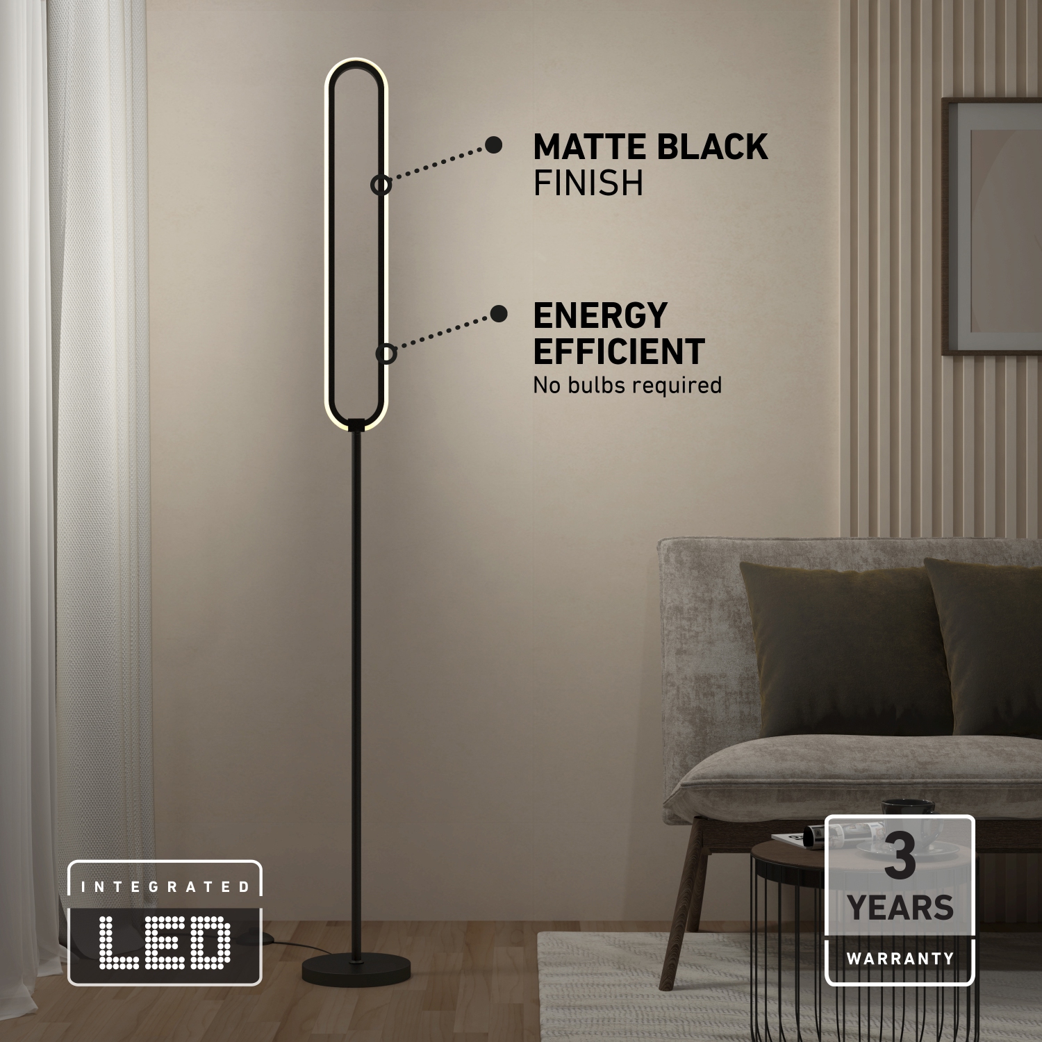 Lampadaire Leni noir 3000 K.