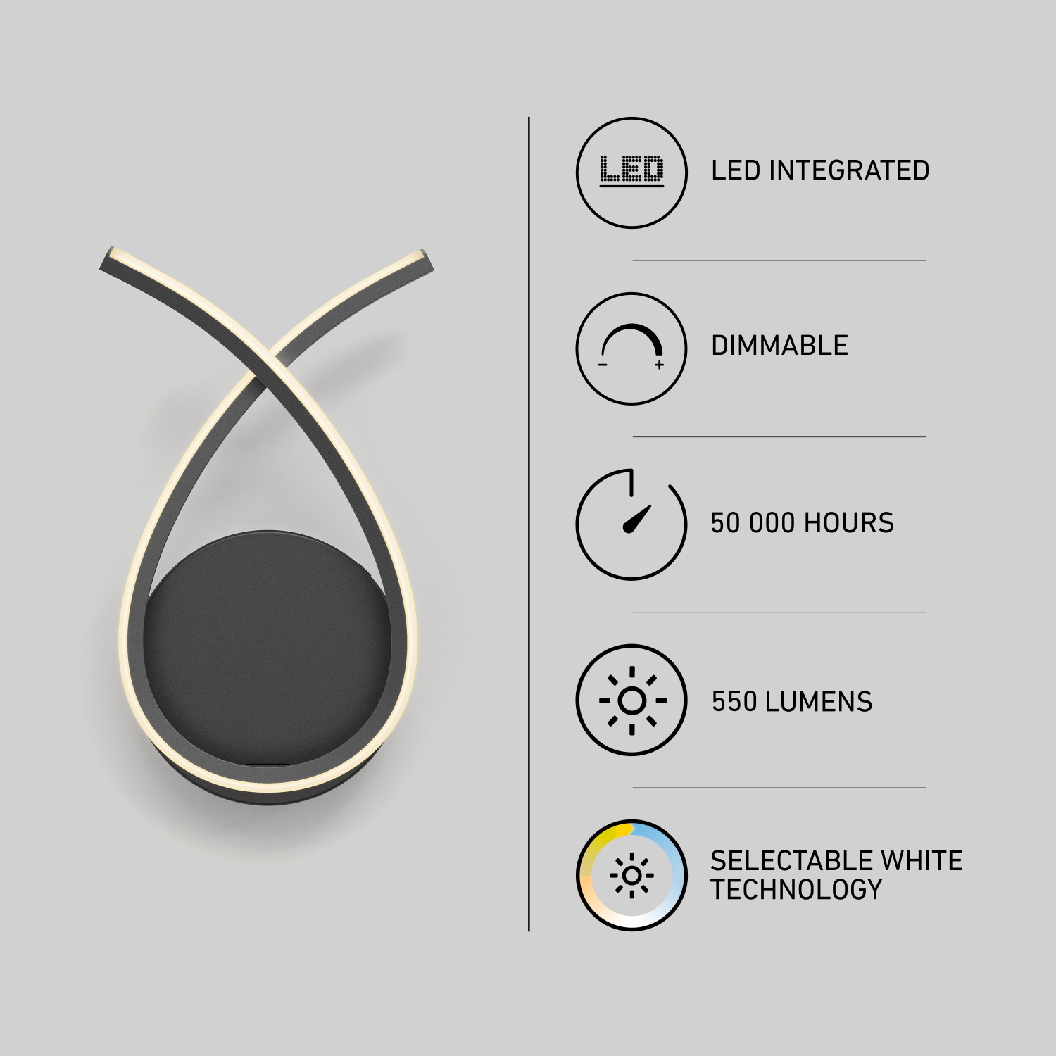 Applique gamma LED 5CCT noir clair