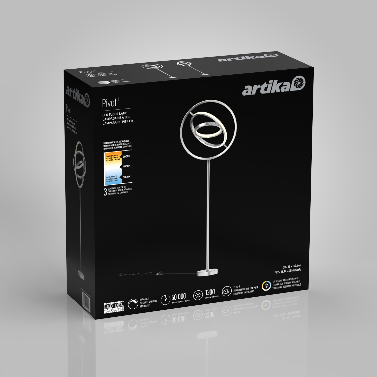 Lampadaire Pivot LED, chrome, 3CCT