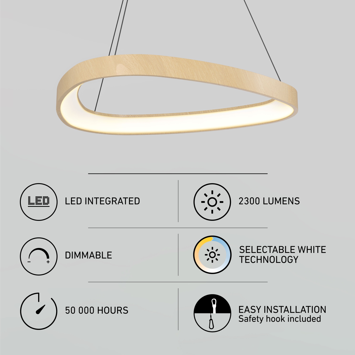 Vance LED Pendant 3CCT, Wood/Black