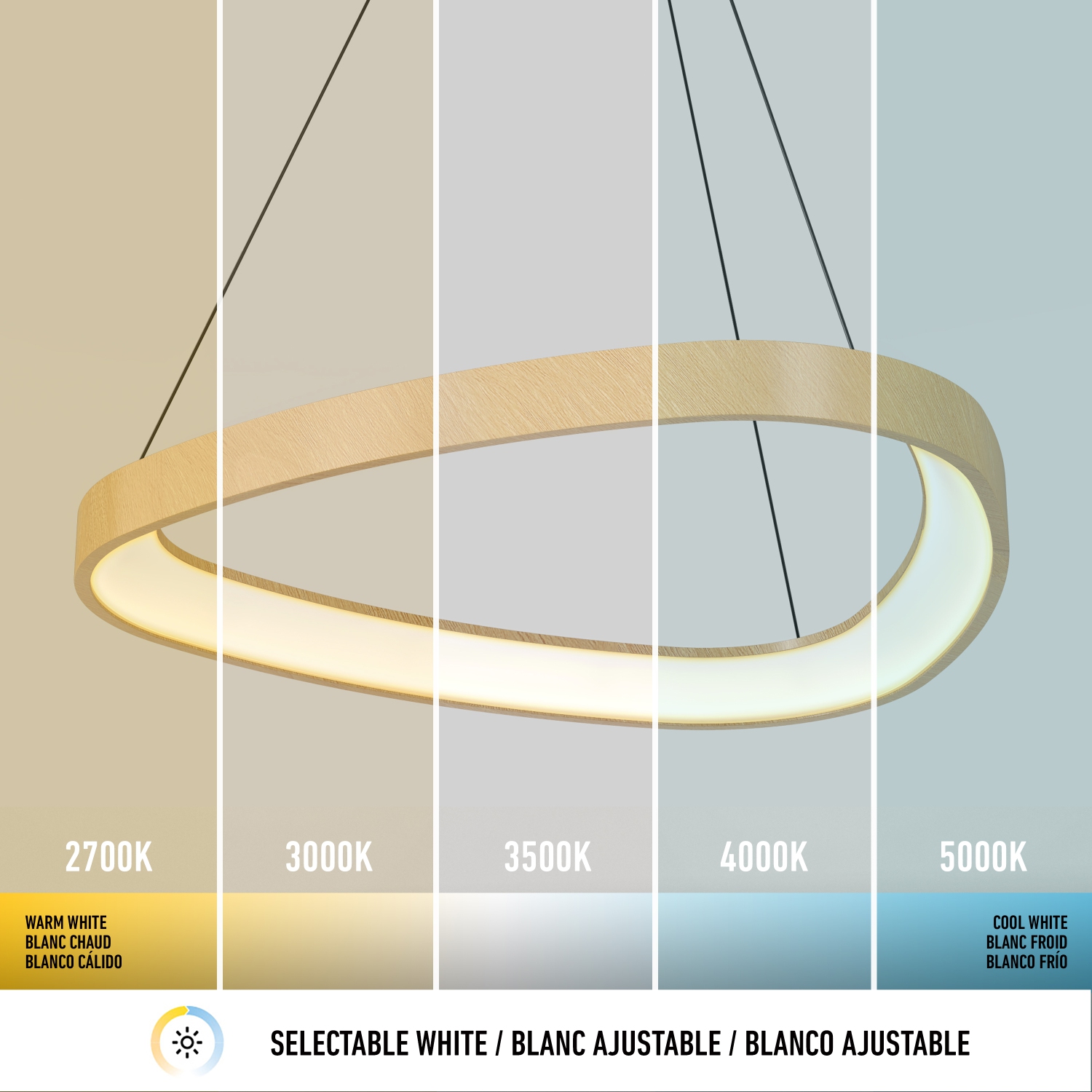 Vance LED Pendant 3CCT, Wood/Black