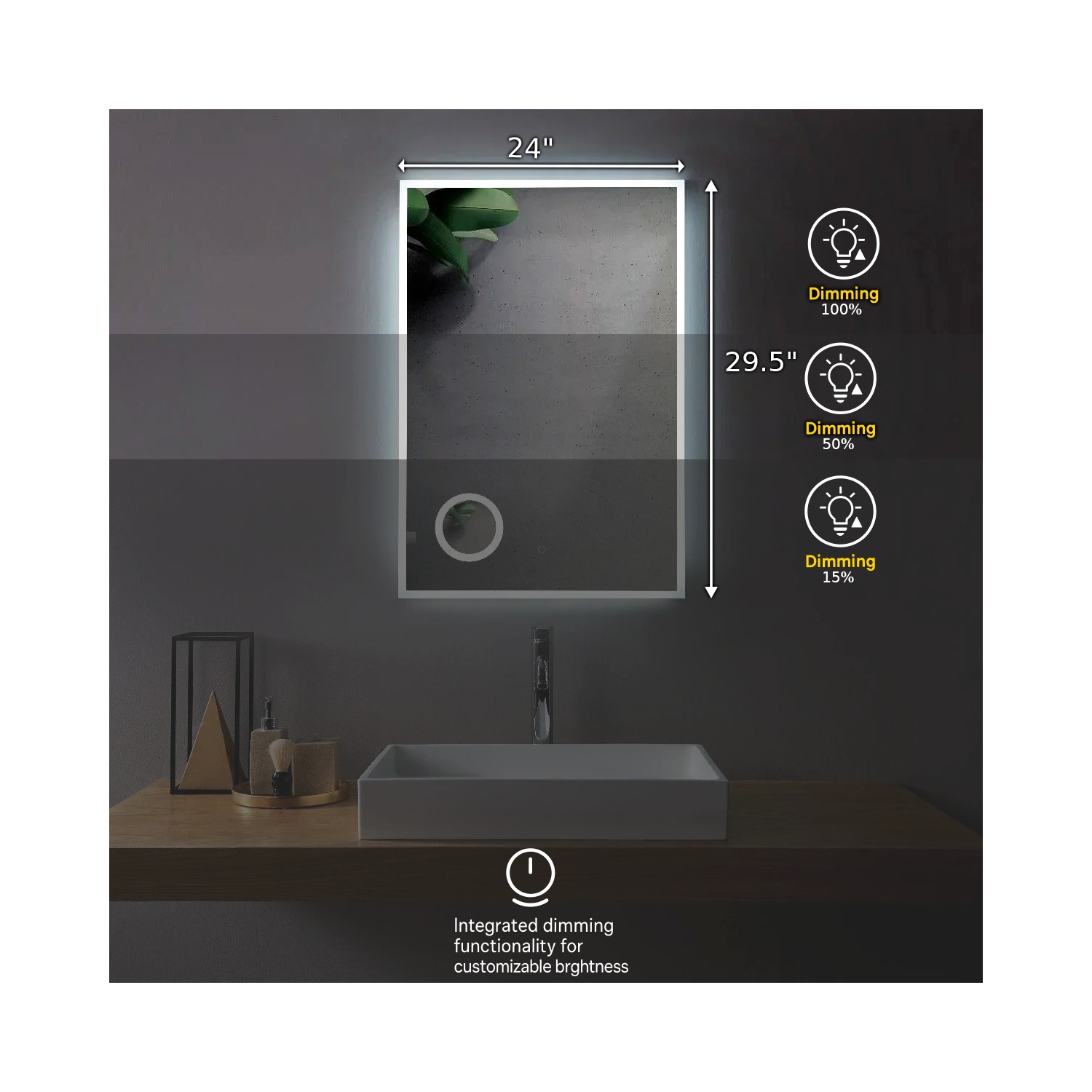 Miroir DE SALLE DE BAIN DE 24&nbsp;po LED M-1039 avec loupe de la collection SERA - givré