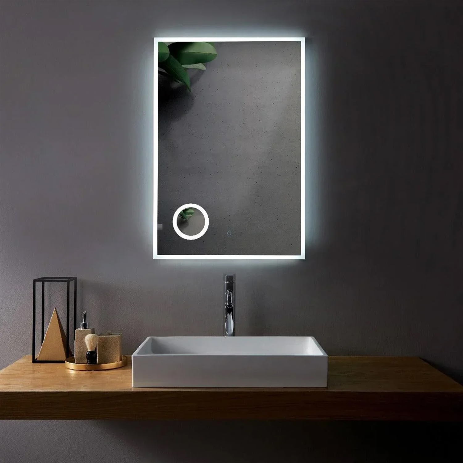 Miroir DE SALLE DE BAIN DE 24 po LED M-1039 avec loupe de la collection SERA - givré