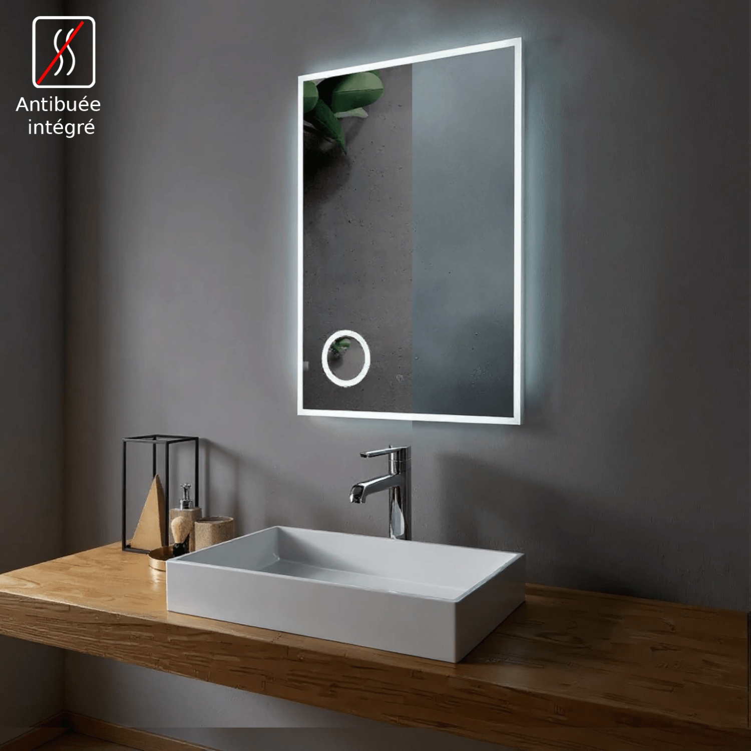 Miroir DE SALLE DE BAIN DE 24 po LED M-1039 avec loupe de la collection SERA - givré