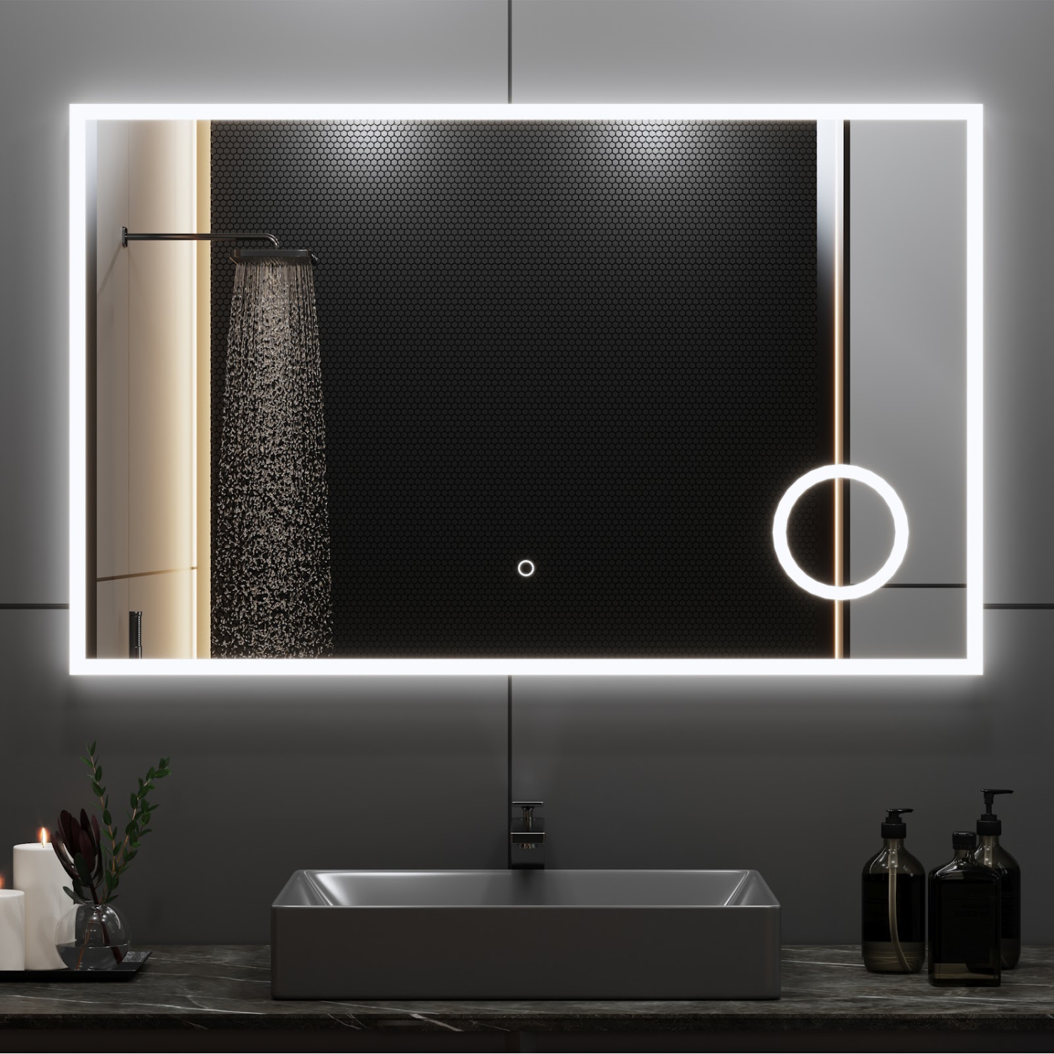 SERA BATHROOM Mirror 48" LED M-1039 with Magnifying Mirror, Anti-fog function - Frosted