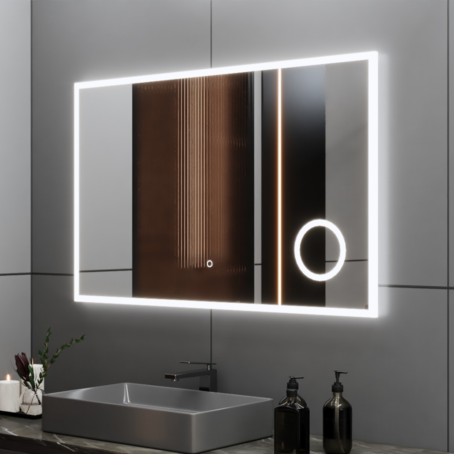 SERA BATHROOM Mirror 48" LED M-1039 with Magnifying Mirror, Anti-fog function - Frosted