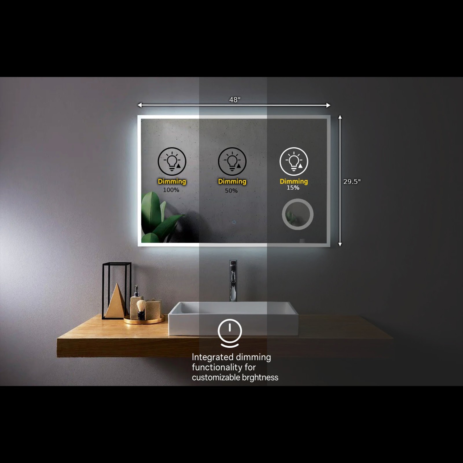 SERA BATHROOM Mirror 48" LED M-1039 with Magnifying Mirror, Anti-fog function - Frosted