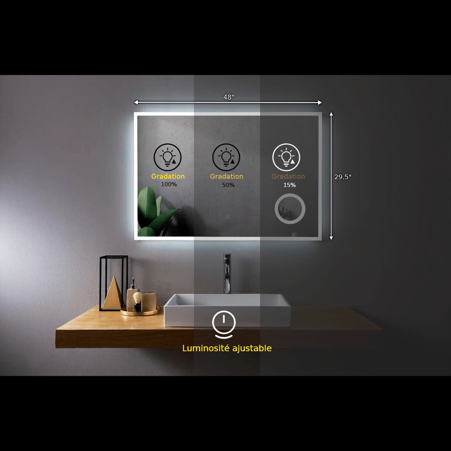 SERA BATHROOM Mirror 48" LED M-1039 with Magnifying Mirror, Anti-fog function - Frosted