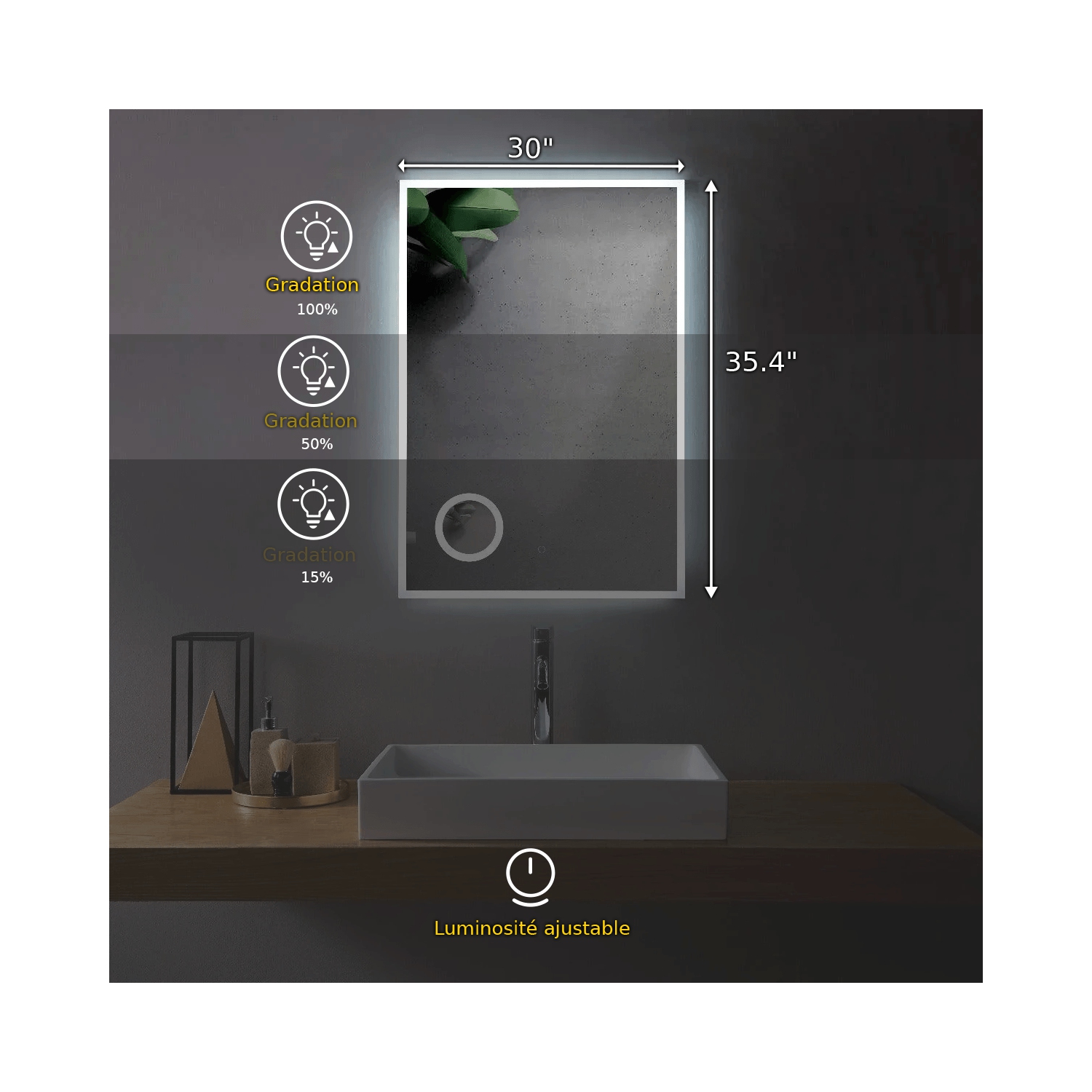 SERA BATHROOM Mirror 30" LED M-1039 with Magnifying Mirror, Anti-fog function - Frosted
