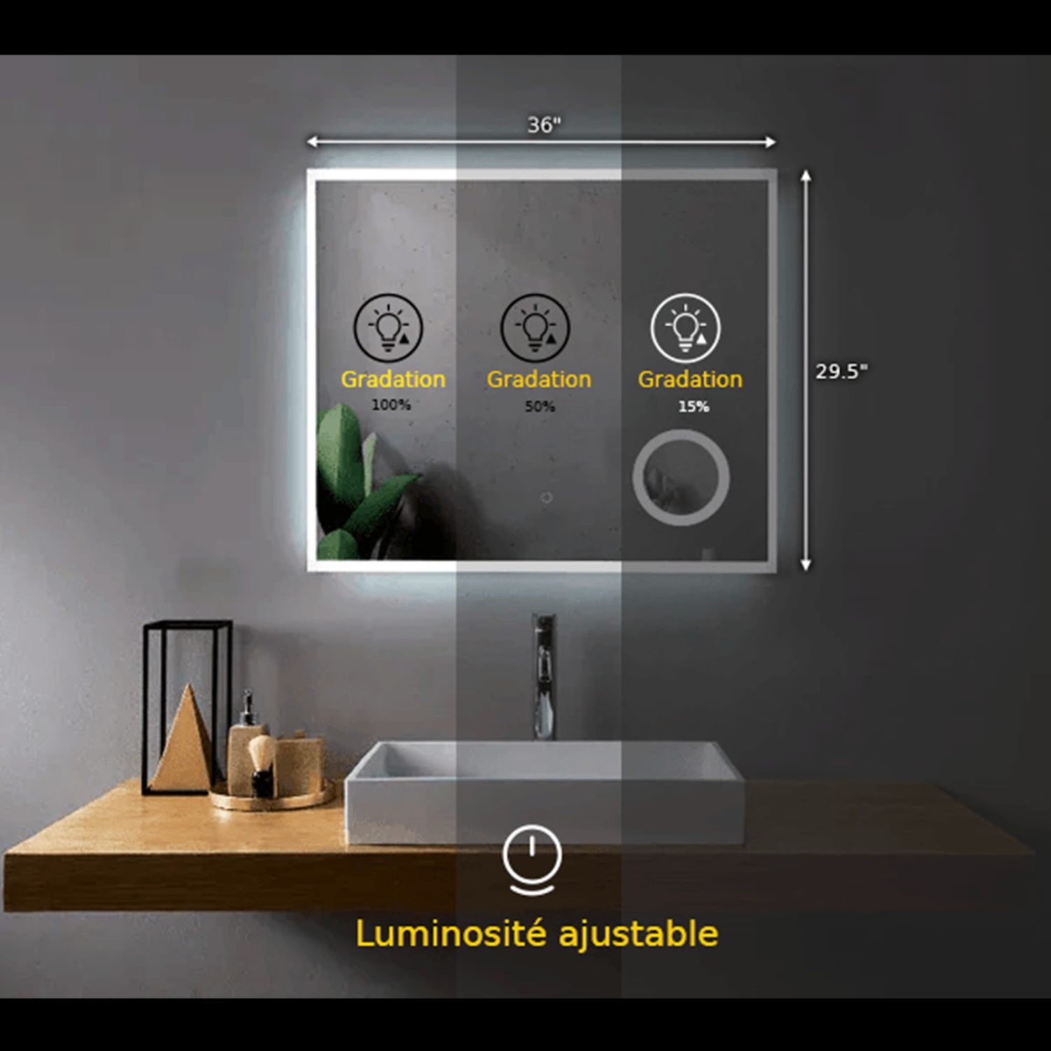 Miroir DE SALLE DE BAIN DE 36 po LED M-1039 avec loupe de la collection SERA - givré