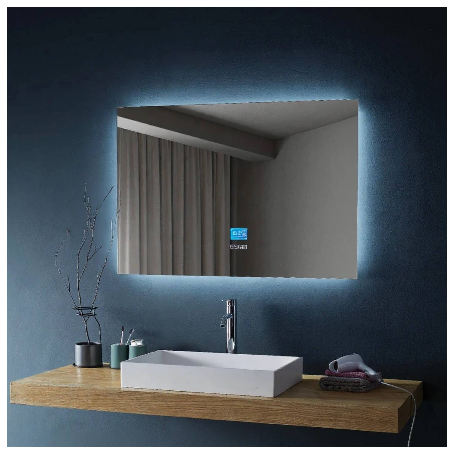 SERA BATHROOM Mirror 36" LED Backlit M-971 with Time, Temperature, Defogger, Bluetooth, Inbuilt-speakers, Integrated screen - Grey