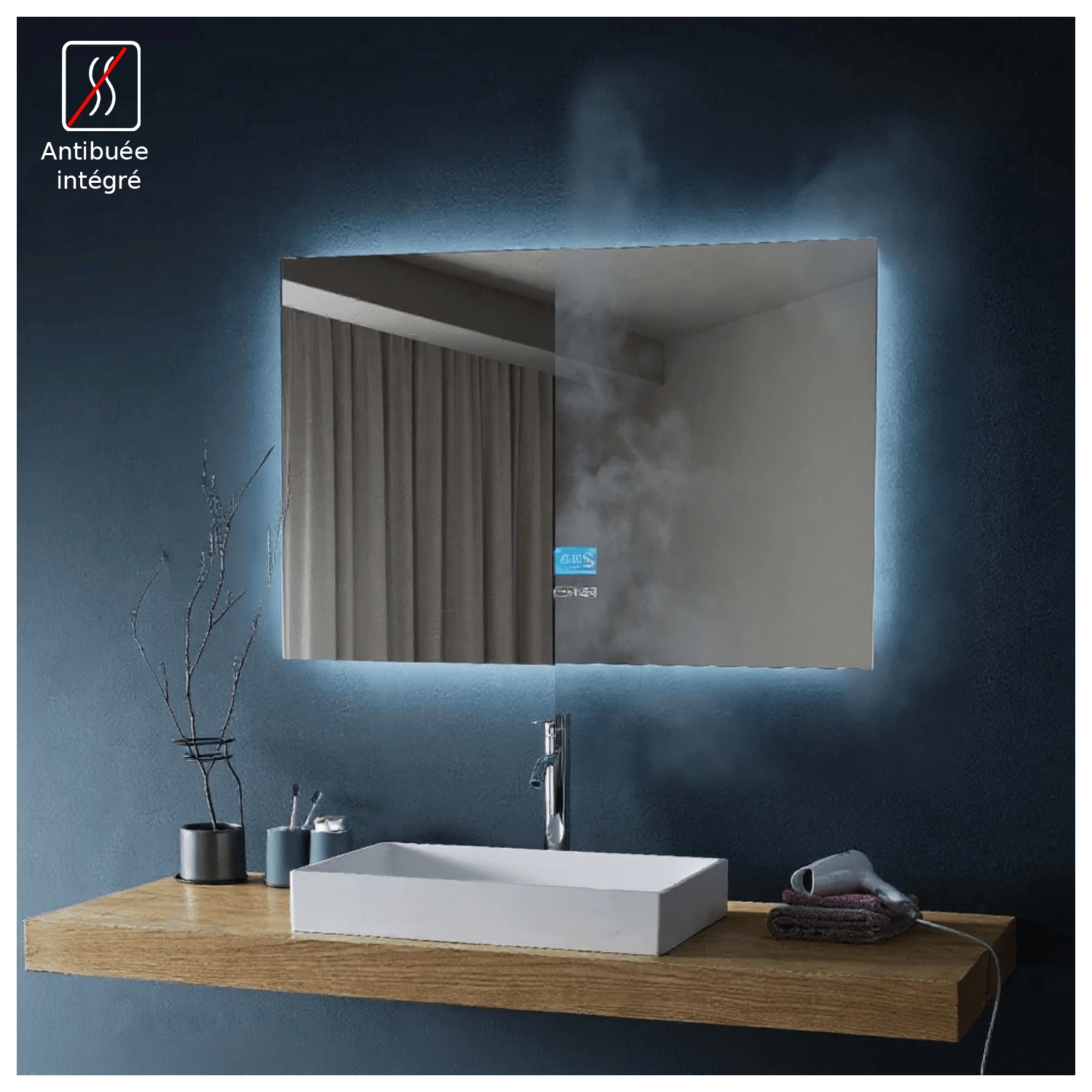 SERA BATHROOM Mirror 36" LED Backlit M-971 with Time, Temperature, Defogger, Bluetooth, Inbuilt-speakers, Integrated screen - Grey