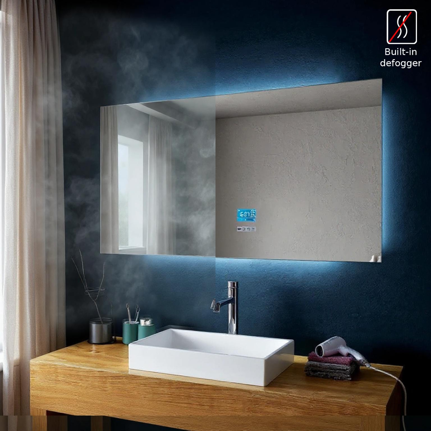 SERA BATHROOM Mirror 60" LED backlit M-971 with Time, Temperature, Defogger, Bluetooth, Inbuilt-speakers, Integrated screen - Grey