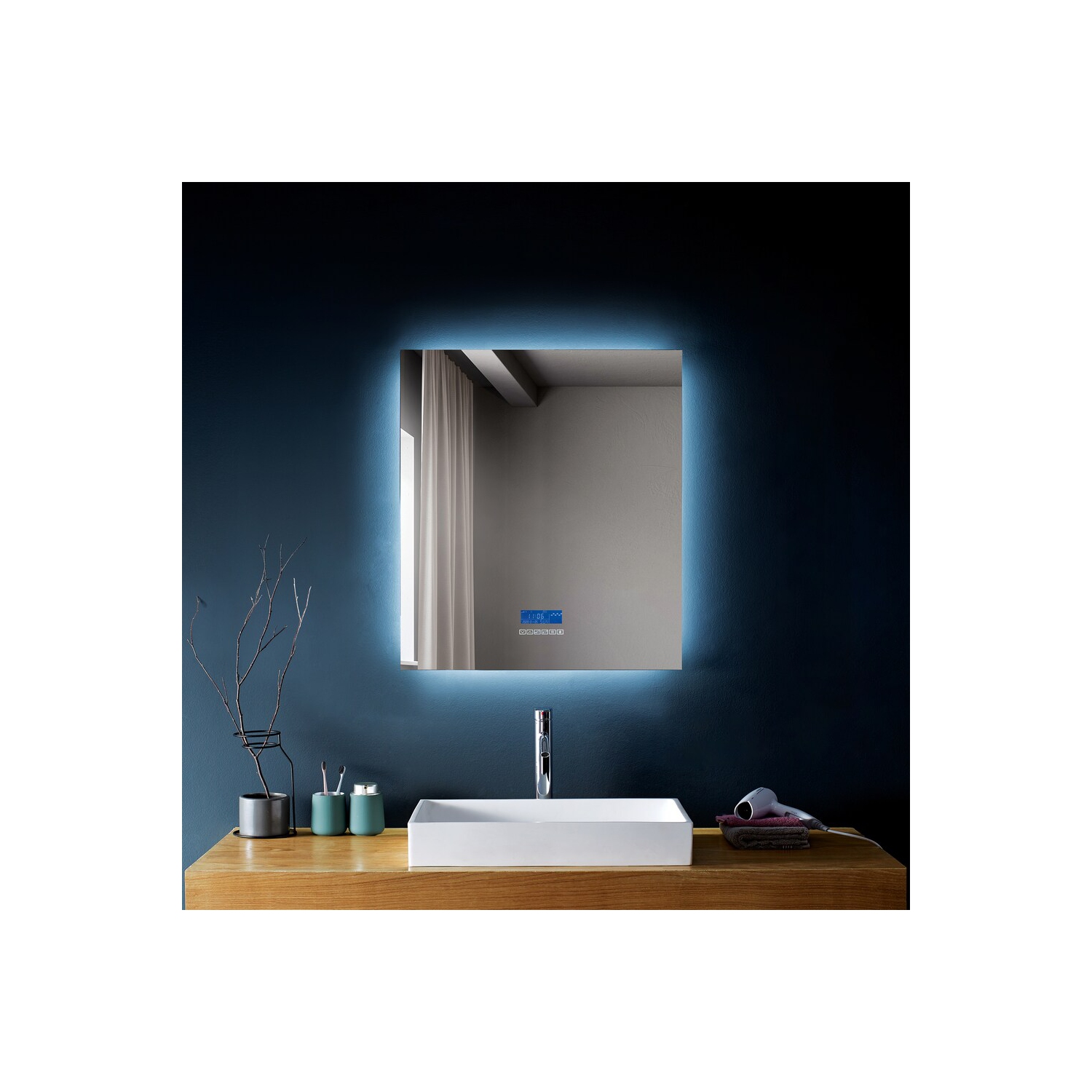 Miroir de SALLE DE BAIN DE 30&nbsp;po LED rétroéclairé M-971 avec temps, température, désembueur, Bluetooth, haut-parleurs intégrés, Écran intégré -