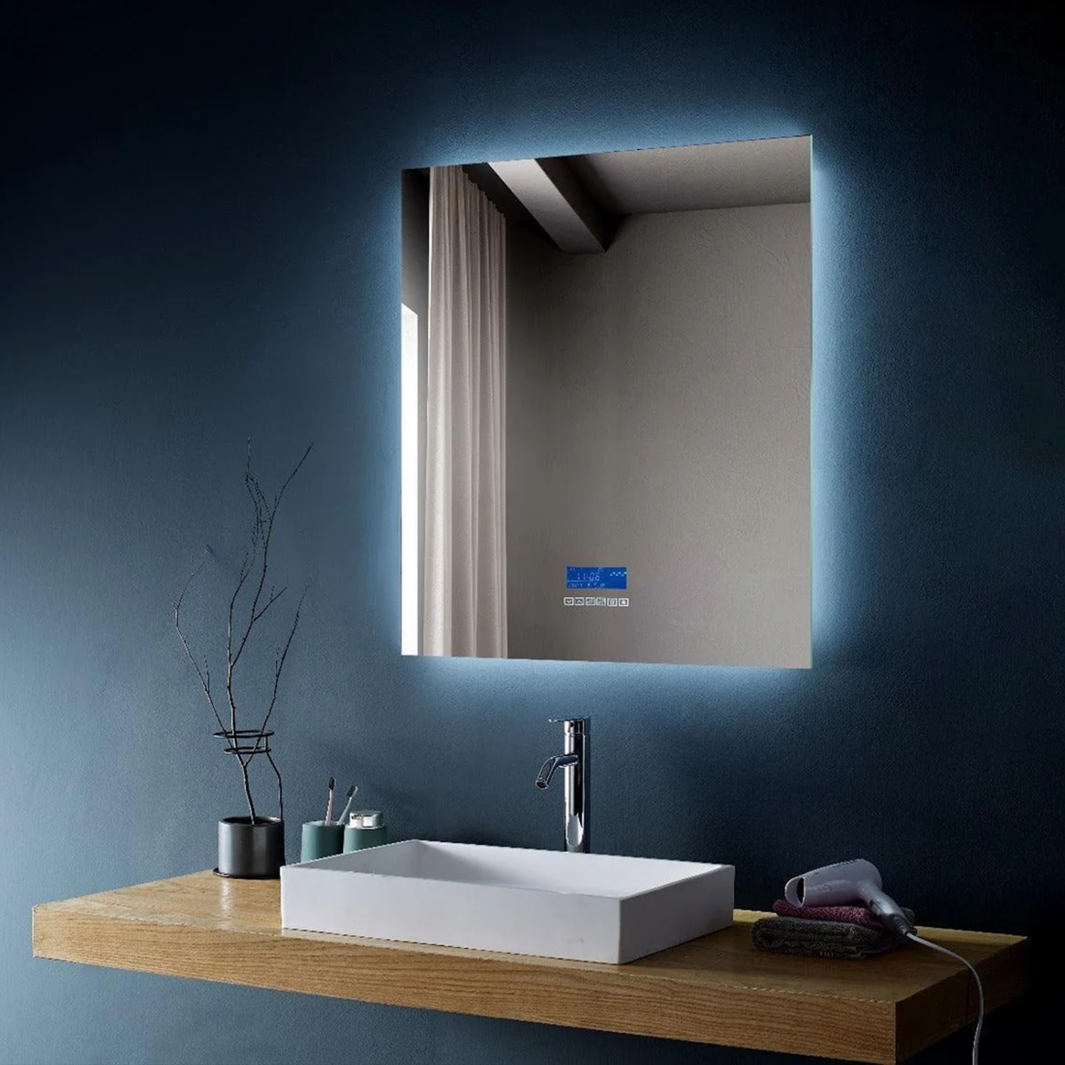 Miroir de SALLE DE BAIN DE 30&nbsp;po LED rétroéclairé M-971 avec temps, température, désembueur, Bluetooth, haut-parleurs intégrés, Écran intégré -