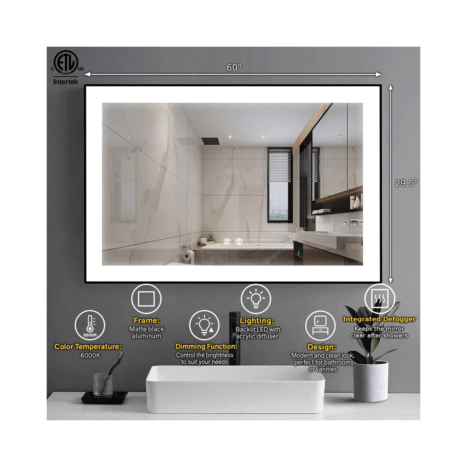 SERA BATHROOM Mirror 60" LED M-36 Frosted edge - Black Frame
