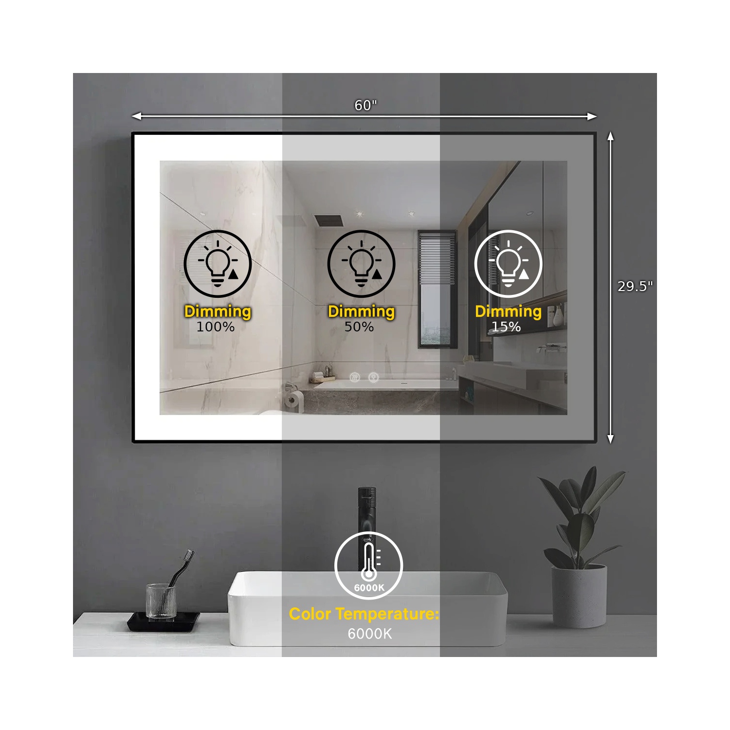 SERA BATHROOM Mirror 60" LED M-36 Frosted edge - Black Frame