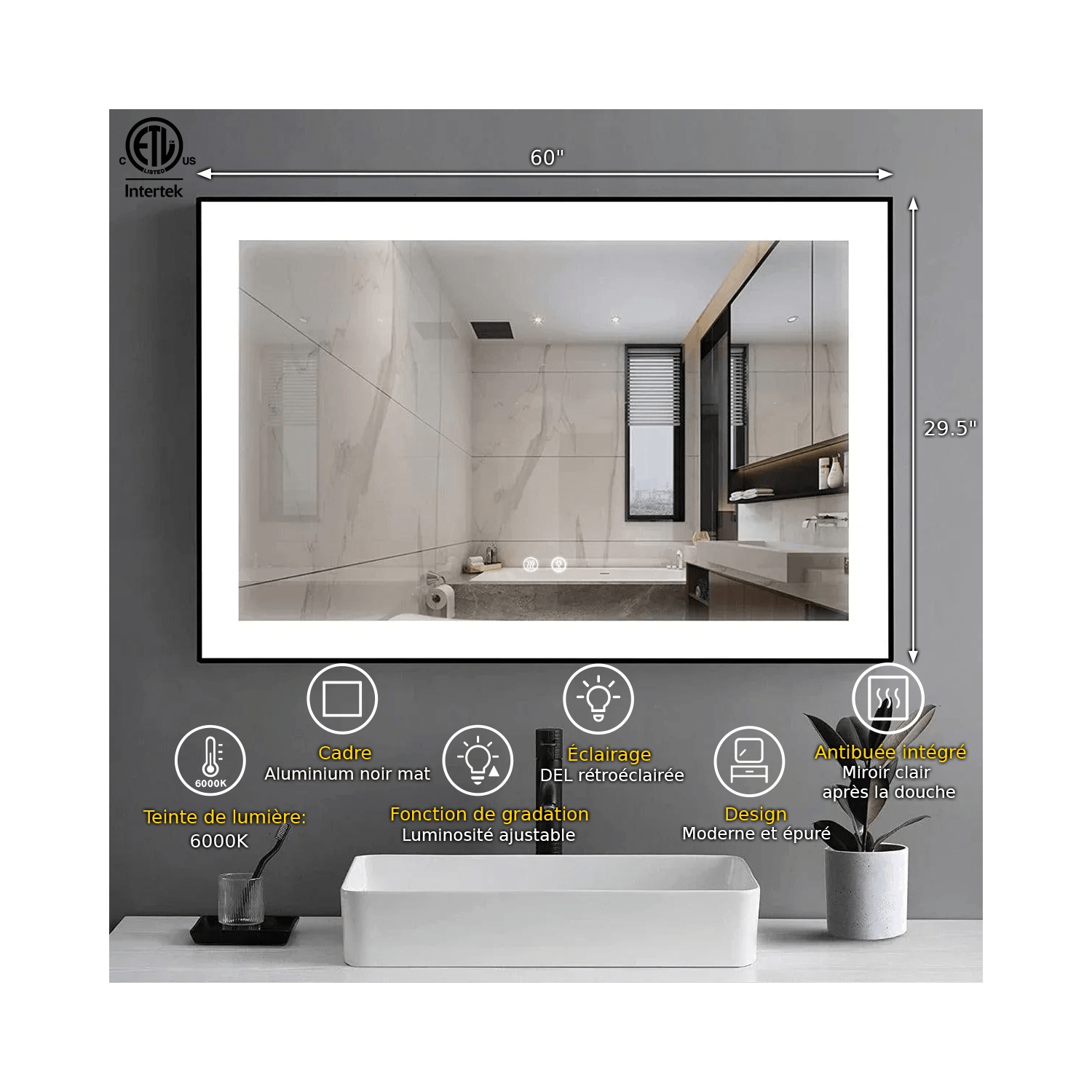 SERA BATHROOM Mirror 60" LED M-36 Frosted edge - Black Frame