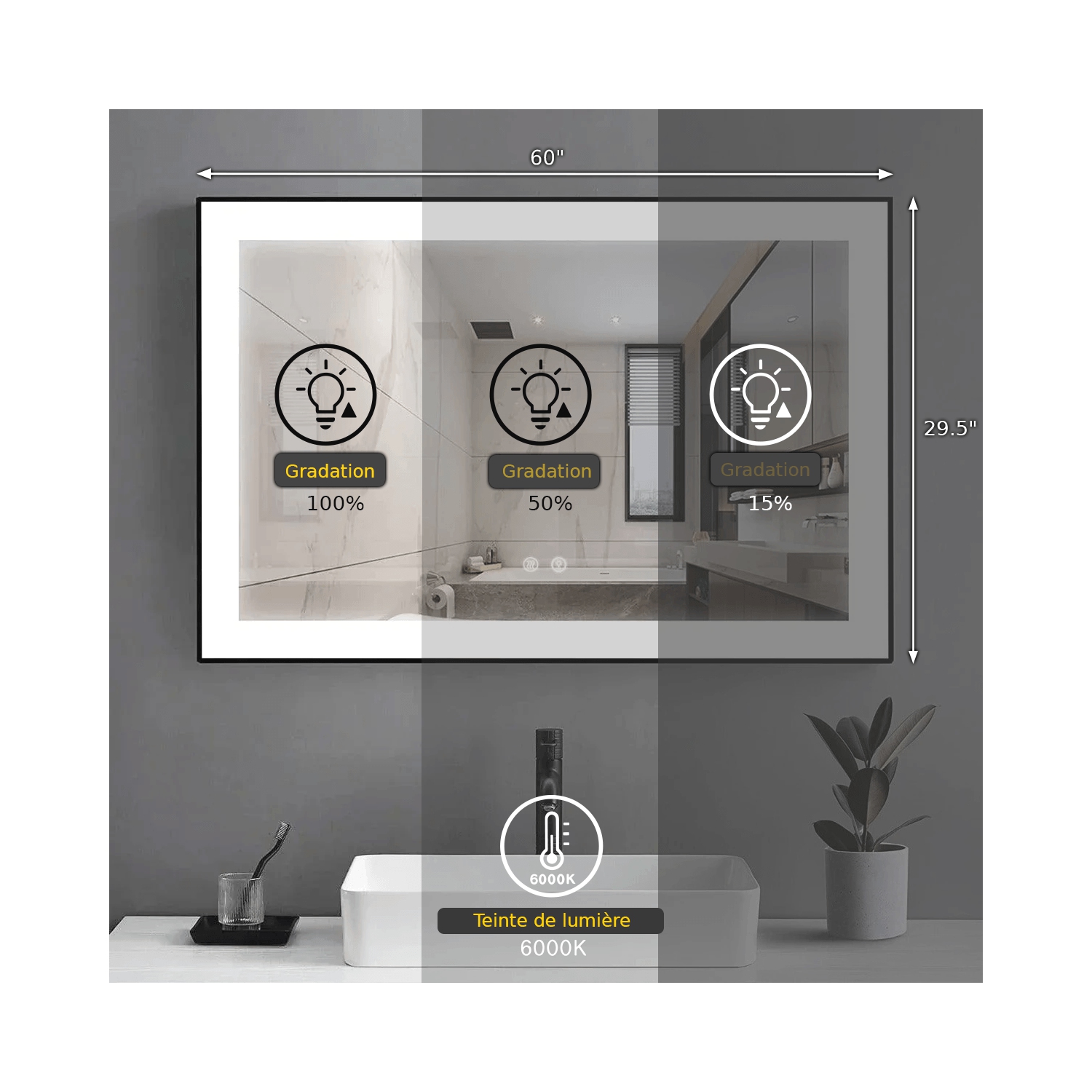 SERA BATHROOM Mirror 60" LED M-36 Frosted edge - Black Frame