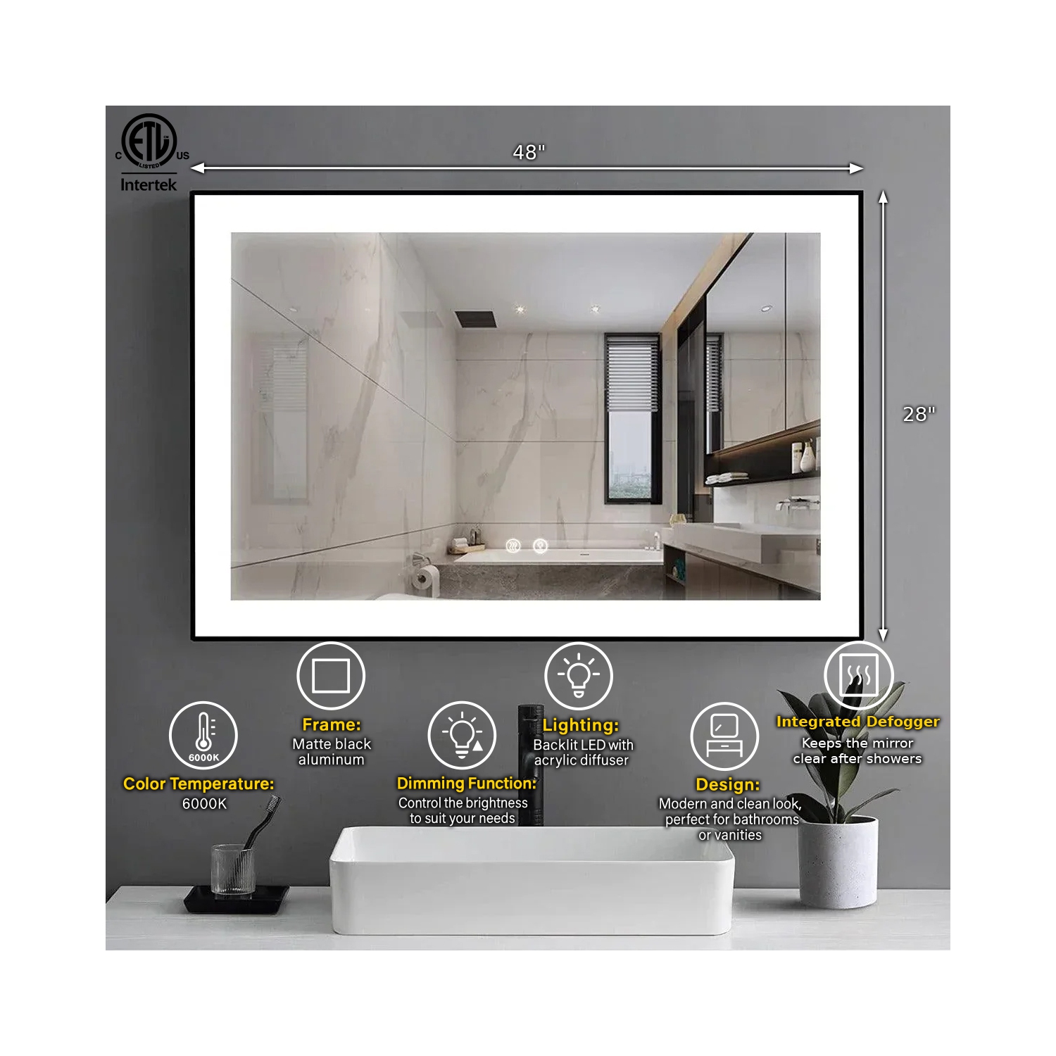 SERA BATHROOM Mirror 48" LED M-36 Frosted edge - Black Frame