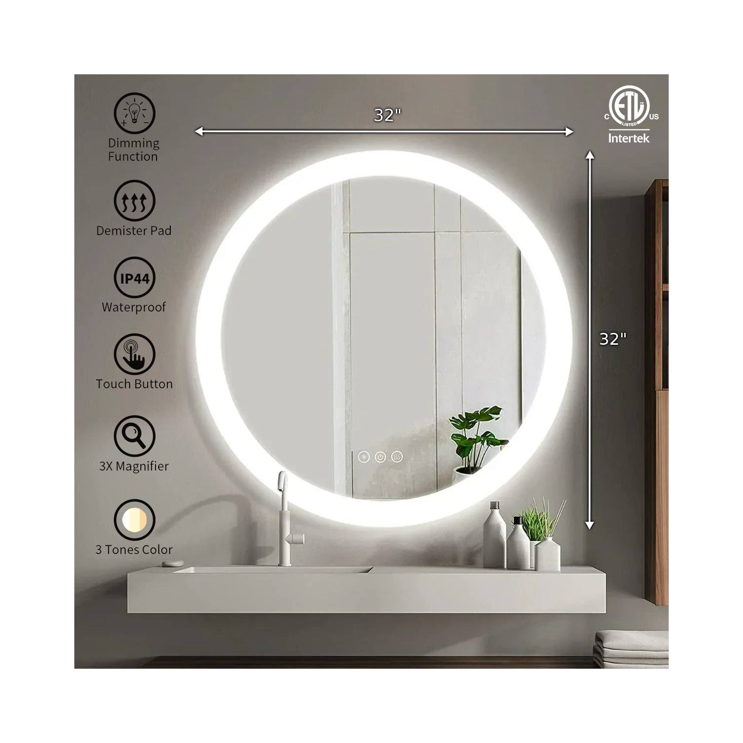 SERA BATHROOM Mirror 32" LED LUNE Frosted Edge FS-2015-3232 - Silver