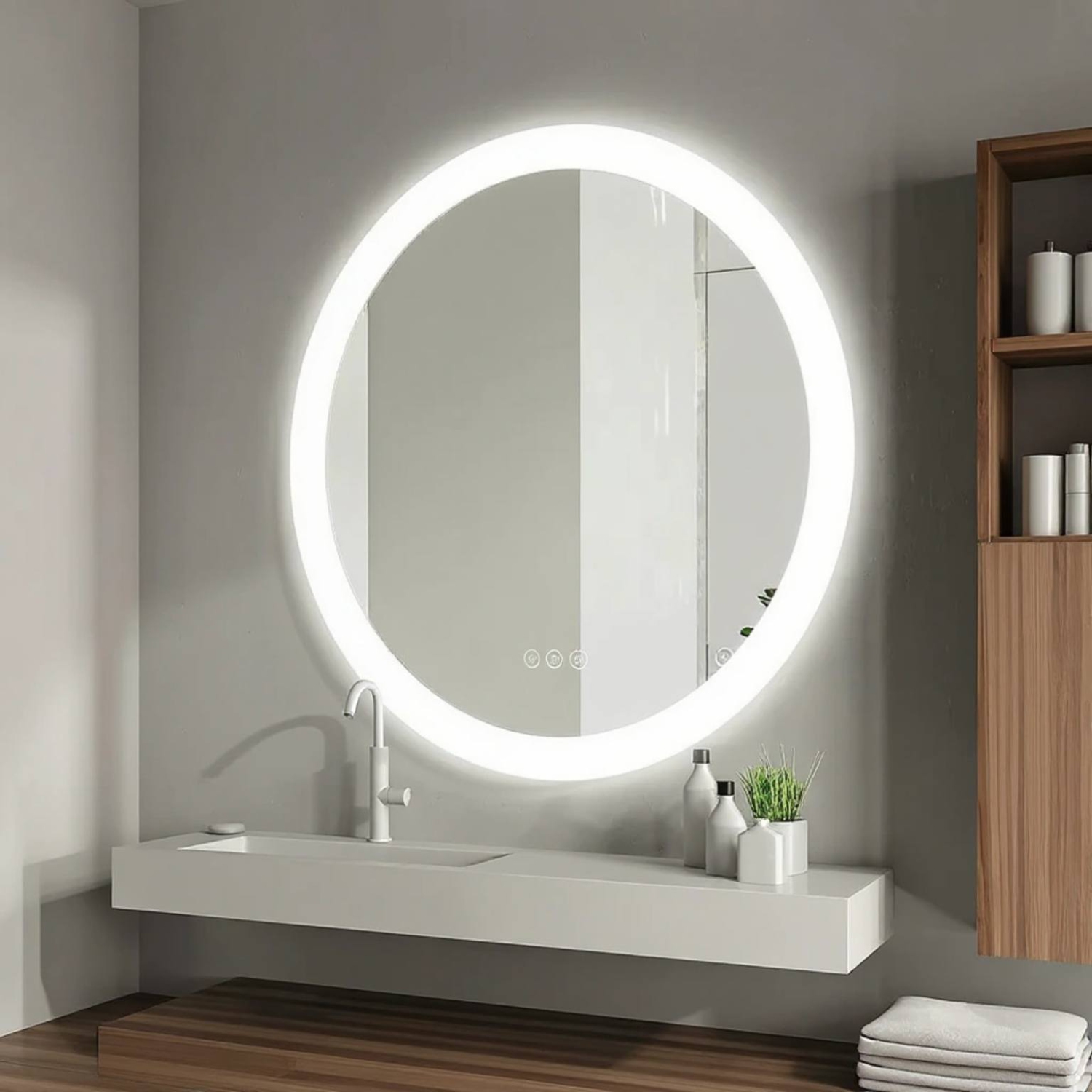 SERA BATHROOM Mirror 32" LED LUNE Frosted Edge FS-2015-3232 - Silver
