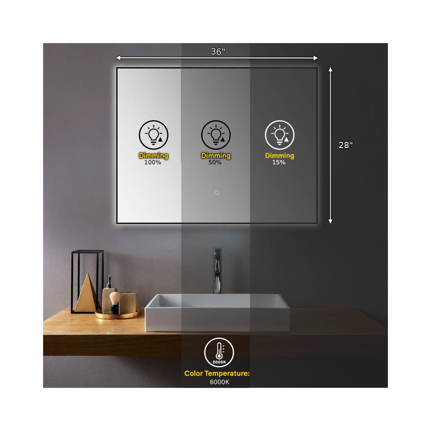 Miroir de SALLE DE BAIN DE 36&nbsp;po LED Urban de SERA - Cadre noir
