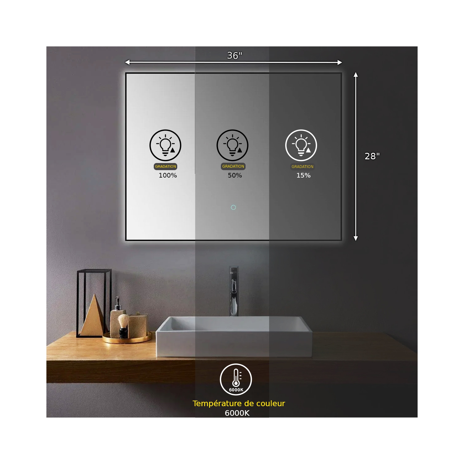 Miroir de SALLE DE BAIN DE 36&nbsp;po LED Urban de SERA - Cadre noir