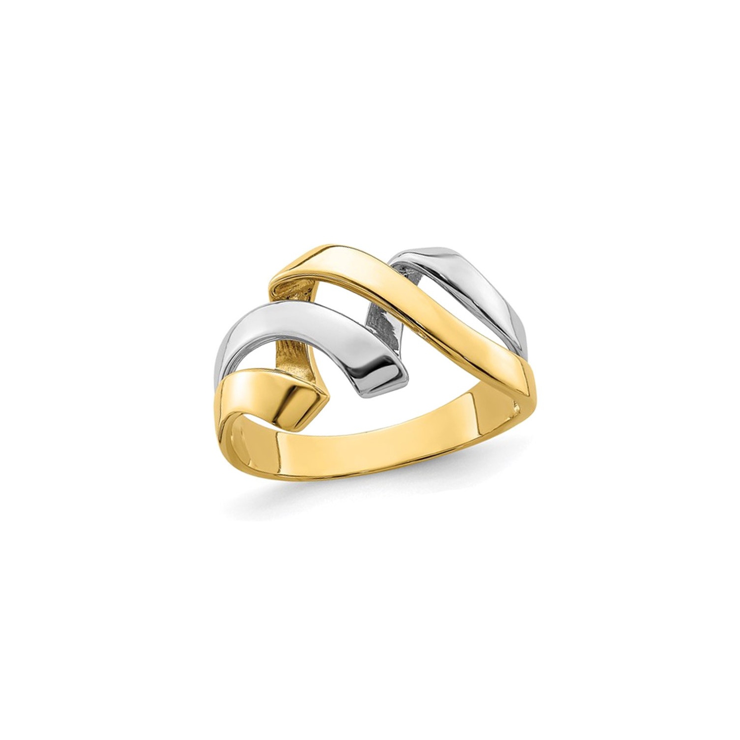 Bague en or jaune et blanc 14 K à ondulations torsadées