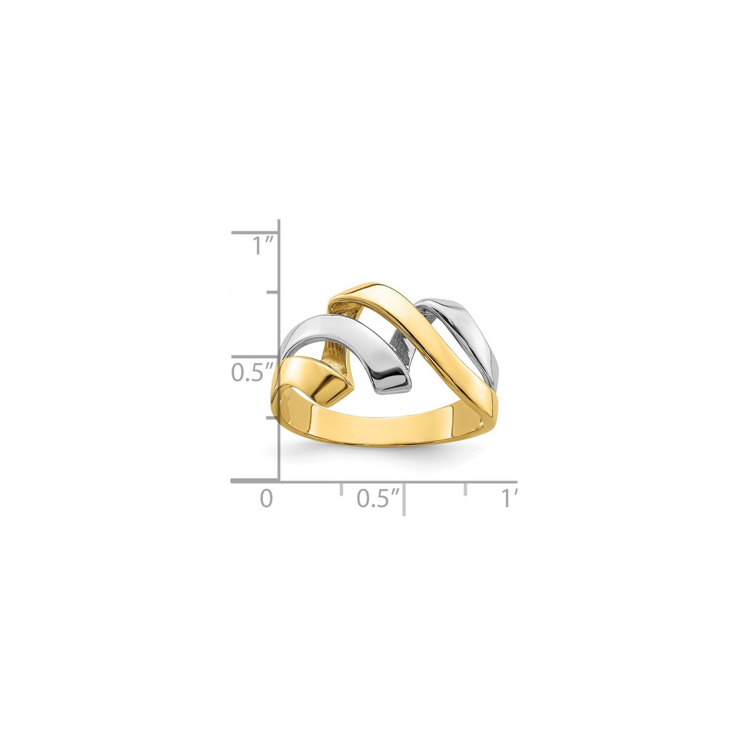 Bague en or jaune et blanc 14 K à ondulations torsadées