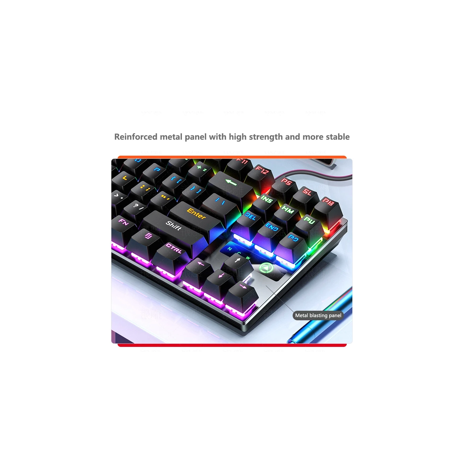 Metal Mechanical Keyboard 104-Key Illuminated Computer Accessory, Real Mechanical USB Keyboard Illuminated - 104 Keys - Carbon Black Pure Color