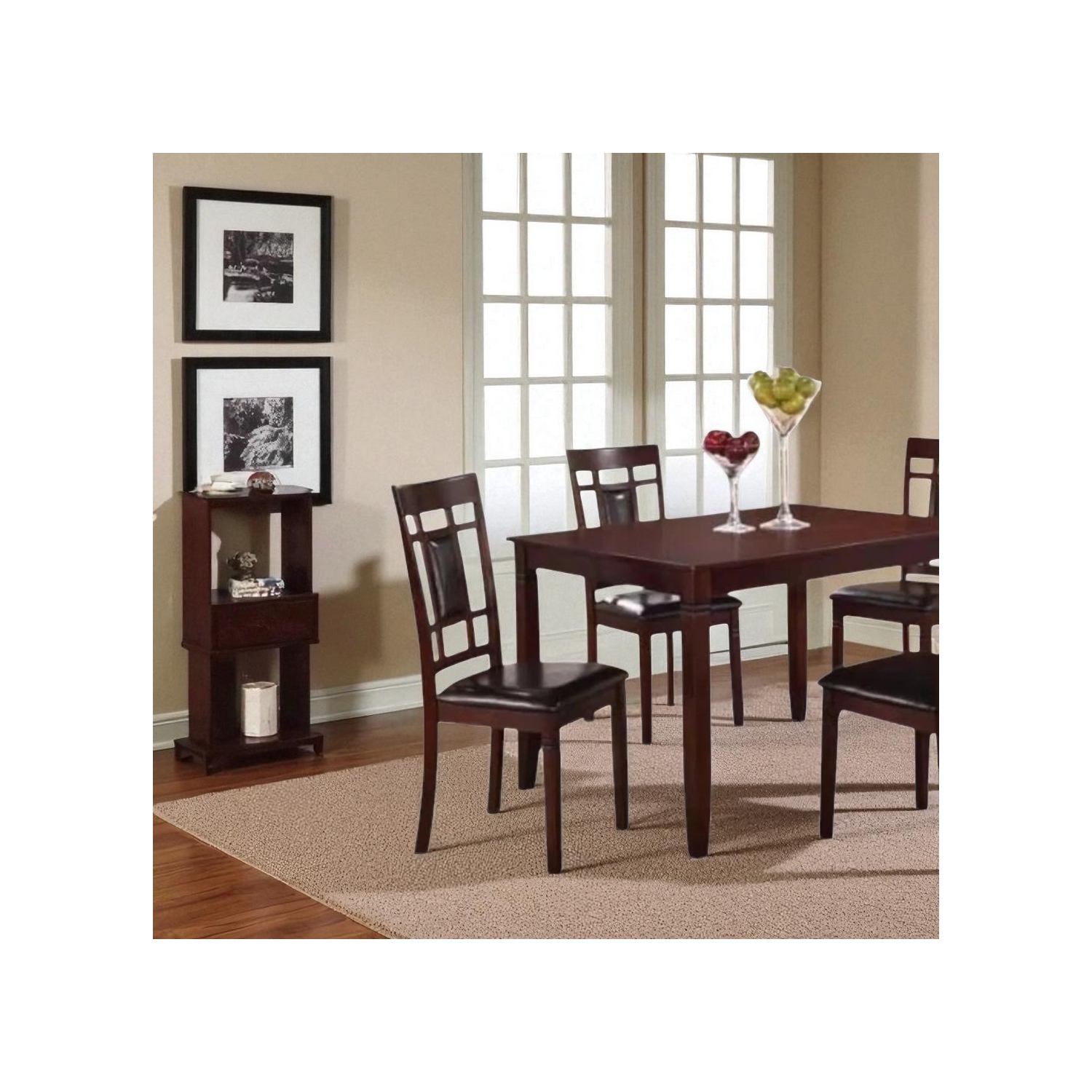 Alexia Wooden Dining Table Set for 4 with PU Upholstered Chairs – Espresso Finish