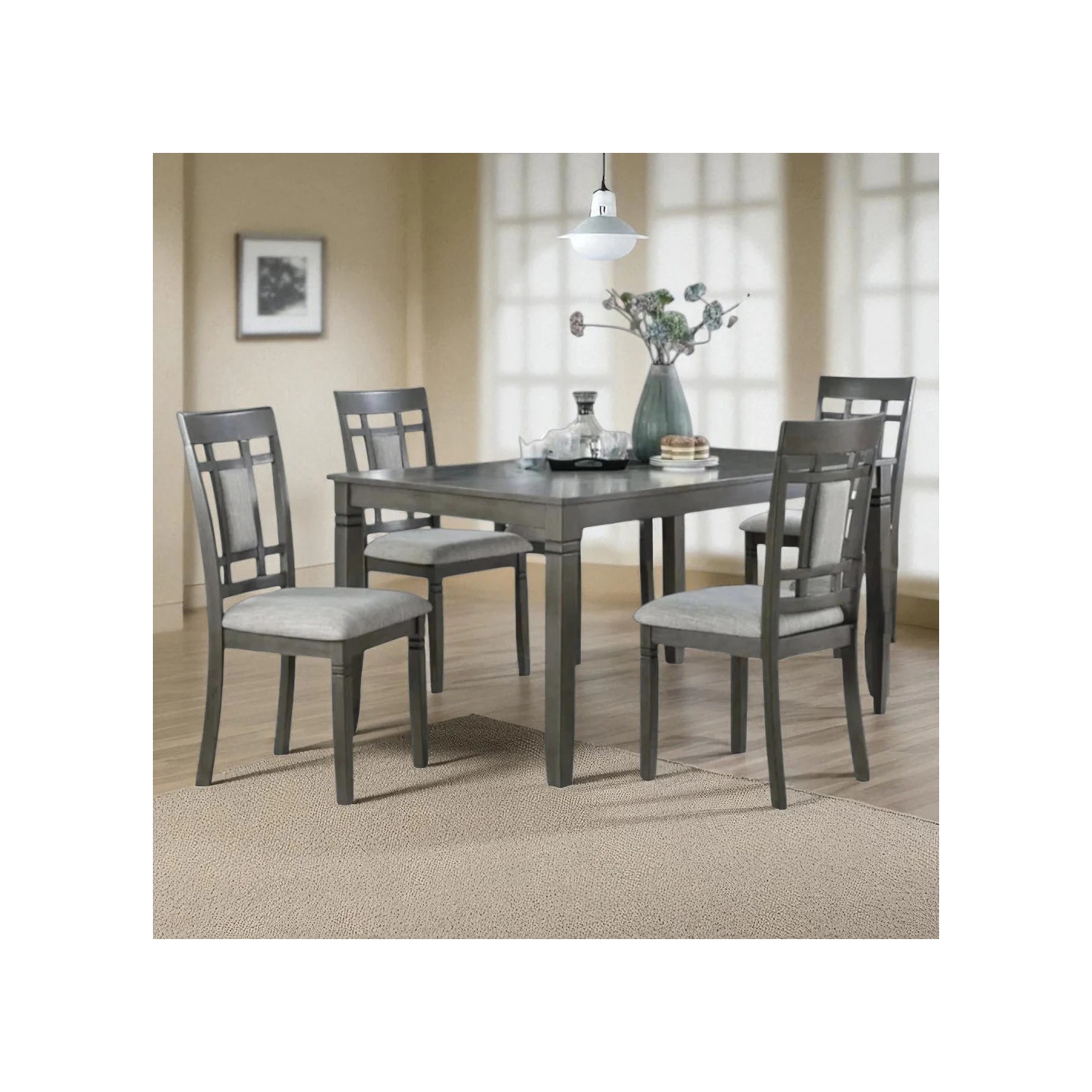 Alexia Wooden Dining Table Set for 4 with PU Upholstered Chairs - Grey