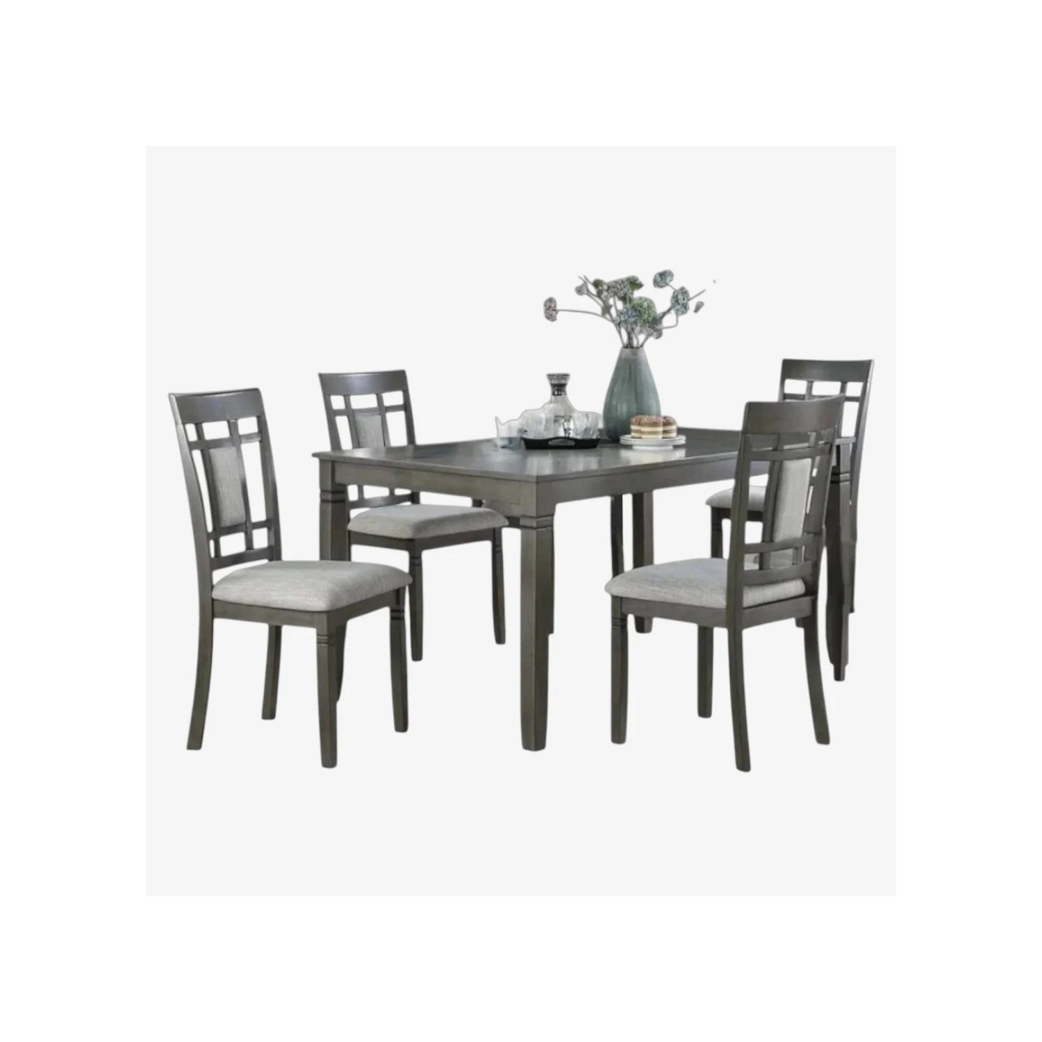 Alexia Wooden Dining Table Set for 4 with PU Upholstered Chairs - Grey