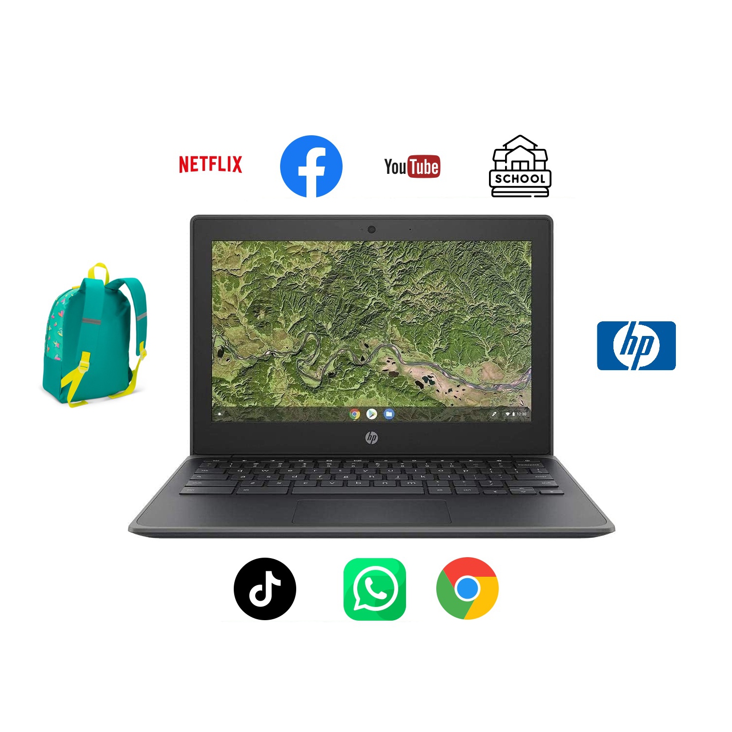 Refurbished, HP Chromebook 11 G8, Perfect for School, 11.6" HD IPS, 4GB RAM, 32GB eMMC, WiFi/Bluetooth, Webcam/Mic, 45W Type-C Charger, 20L Backpack,