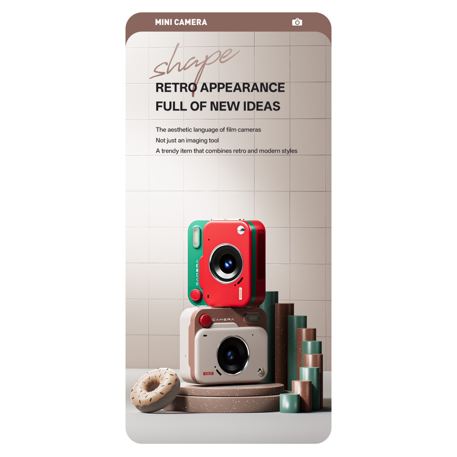 New CCD Retro Mini Student Digital Camera, Campus Camera, HD Camera, 32GB, TF Memory Card, Retro Red