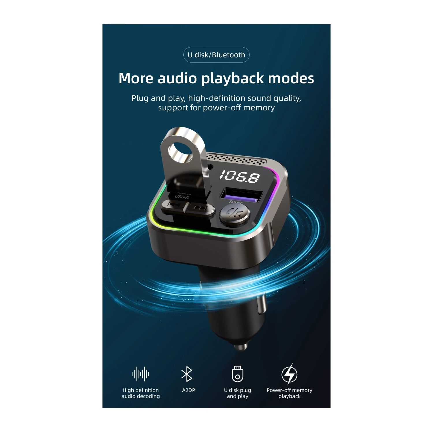 Car charger, fast charging, Bluetooth MP3 player, car cigarette lighter with digital display, PD car charger, FM radio transmitter and hands-free