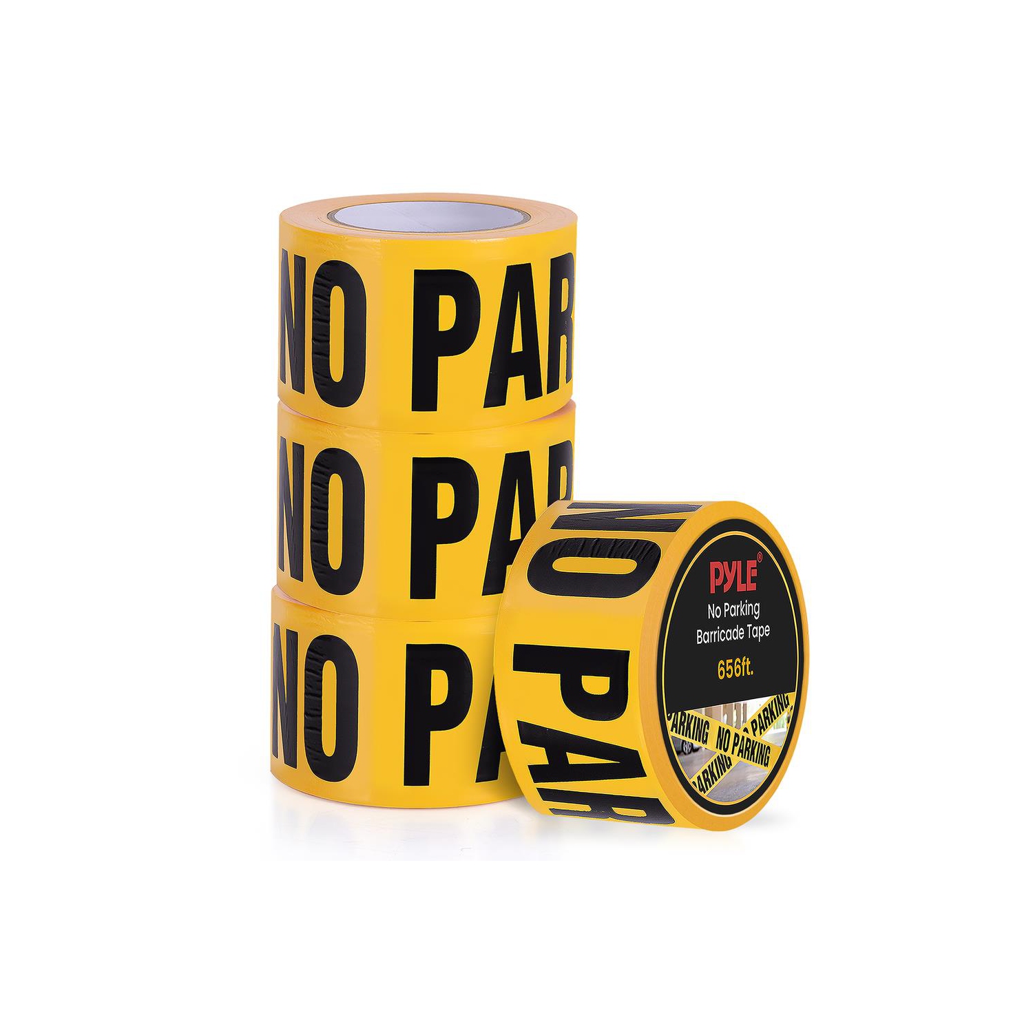 Pyle "No Parking" Caution Tape Yellow, 200 Meter Roll of Non-Adhesive Safety Barricade Warning Tape, Highly Durable & Visible for Indoor/Outdoor Use