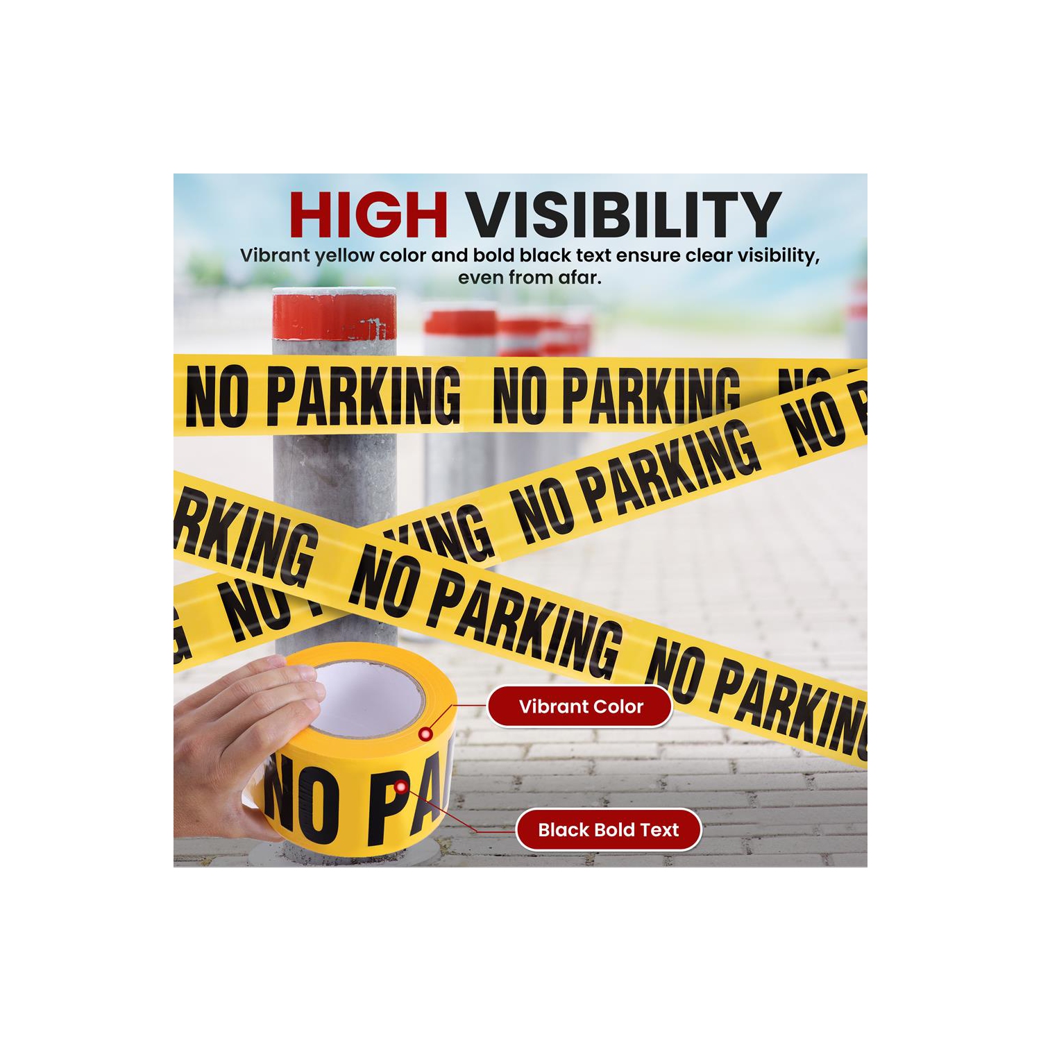 Pyle "No Parking" Caution Tape Yellow, 200 Meter Roll of Non-Adhesive Safety Barricade Warning Tape, Highly Durable & Visible for Indoor/Outdoor Use