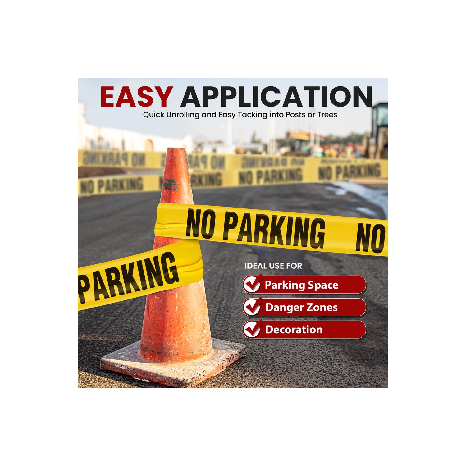 Pyle "No Parking" Caution Tape Yellow, 200 Meter Roll of Non-Adhesive Safety Barricade Warning Tape, Highly Durable & Visible for Indoor/Outdoor Use