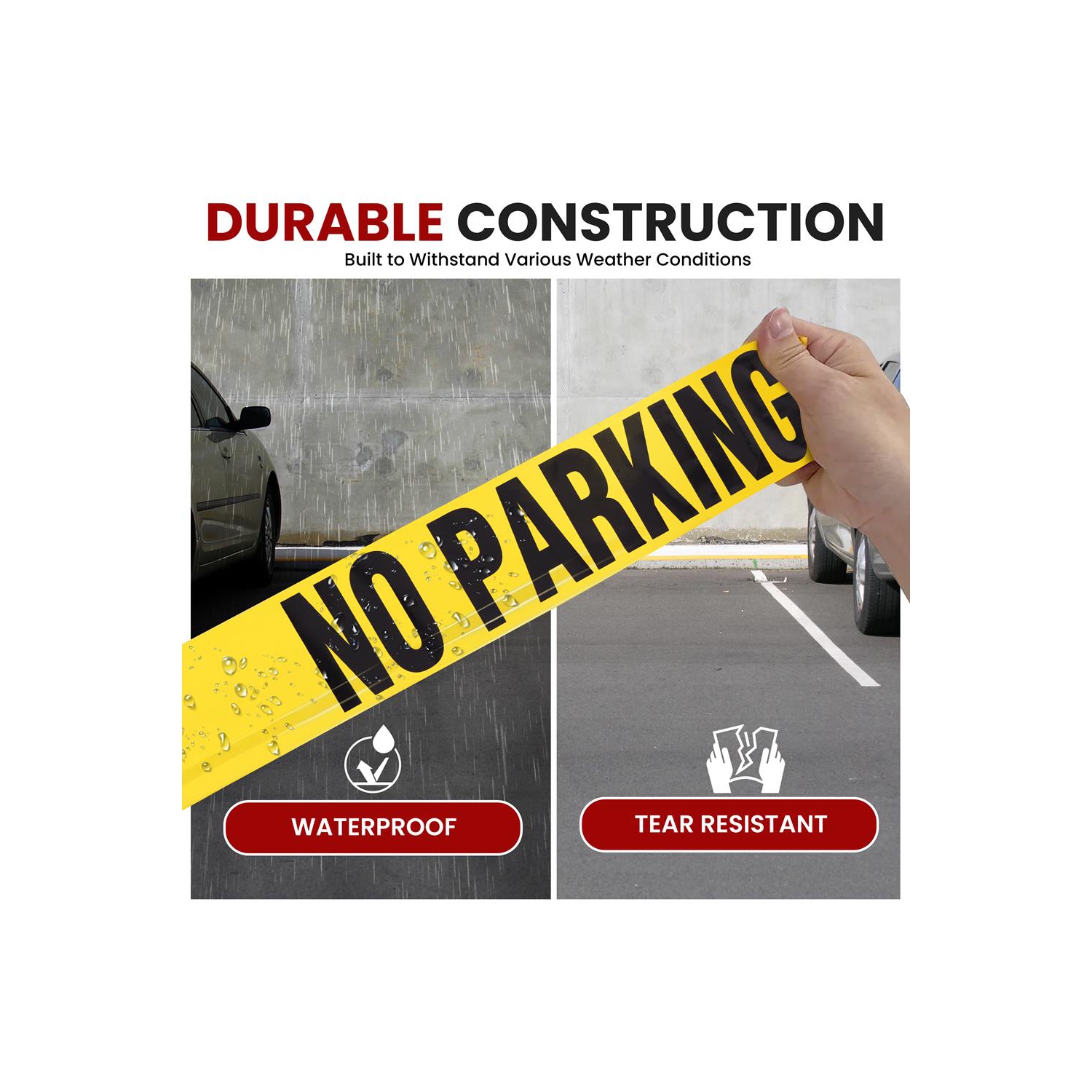 Pyle "No Parking" Caution Tape Yellow, 200 Meter Roll of Non-Adhesive Safety Barricade Warning Tape, Highly Durable & Visible for Indoor/Outdoor Use