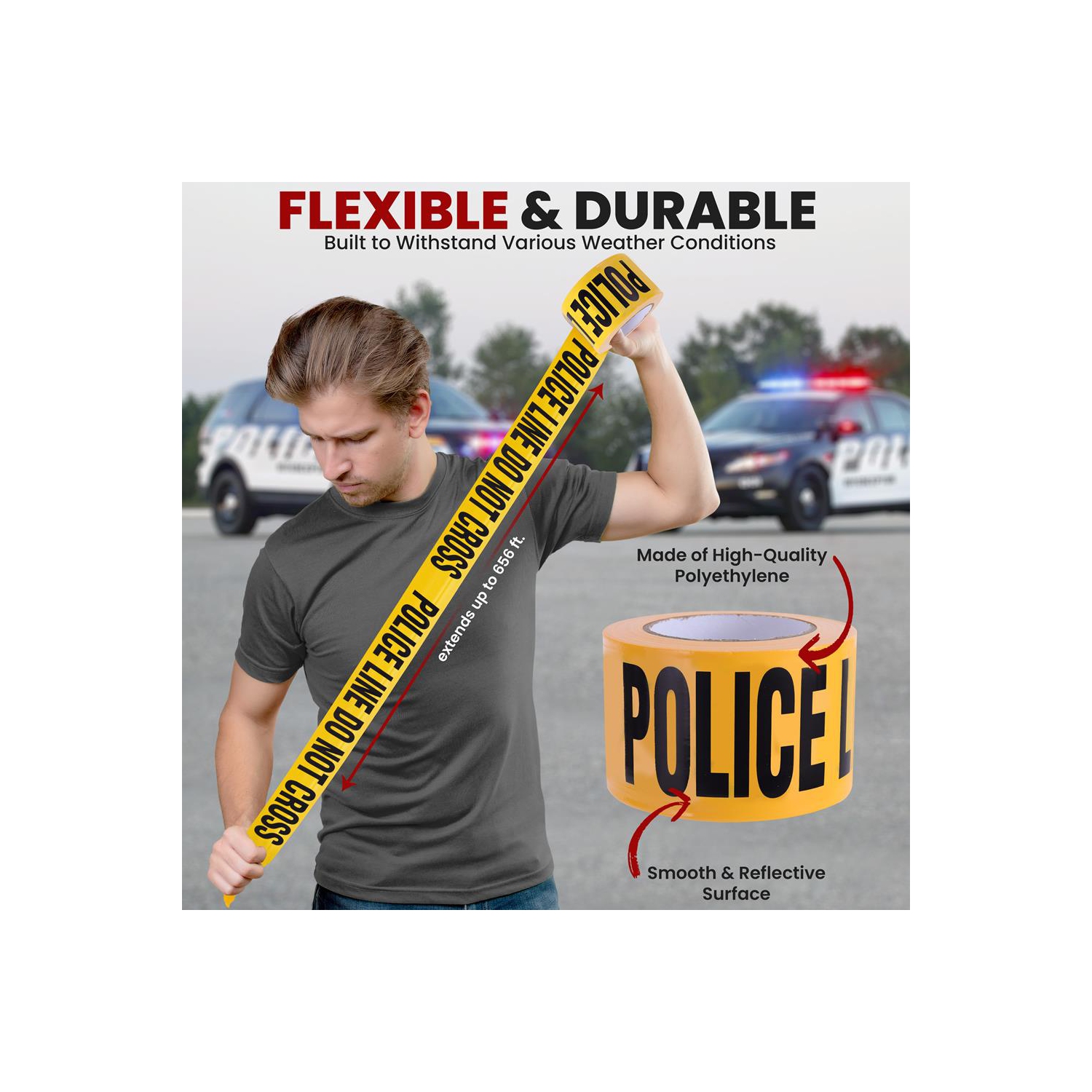 Pyle Caution Tape Yellow, "Police Line Do Not Cross” 200 Meter Roll of Non-Adhesive Safety Barricade Warning Tape, Highly Durable & Visible for