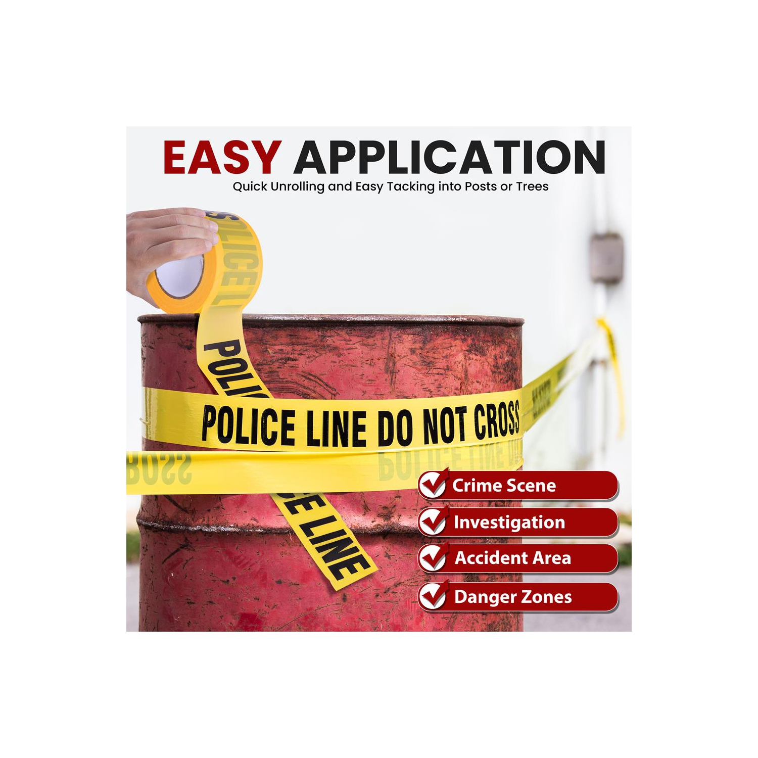 Pyle Caution Tape Yellow, "Police Line Do Not Cross” 200 Meter Roll of Non-Adhesive Safety Barricade Warning Tape, Highly Durable & Visible for