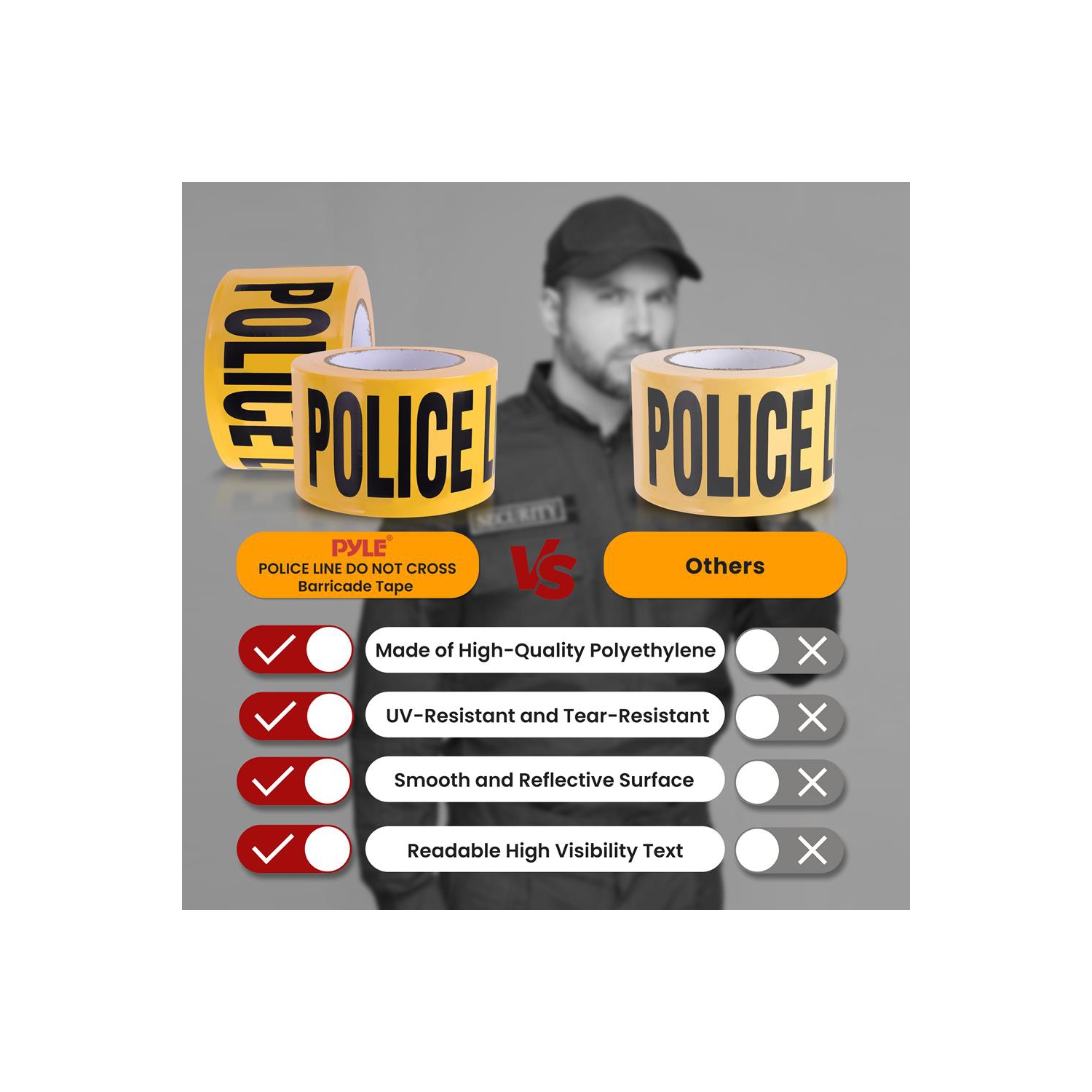 Pyle Caution Tape Yellow, "Police Line Do Not Cross” 200 Meter Roll of Non-Adhesive Safety Barricade Warning Tape, Highly Durable & Visible for