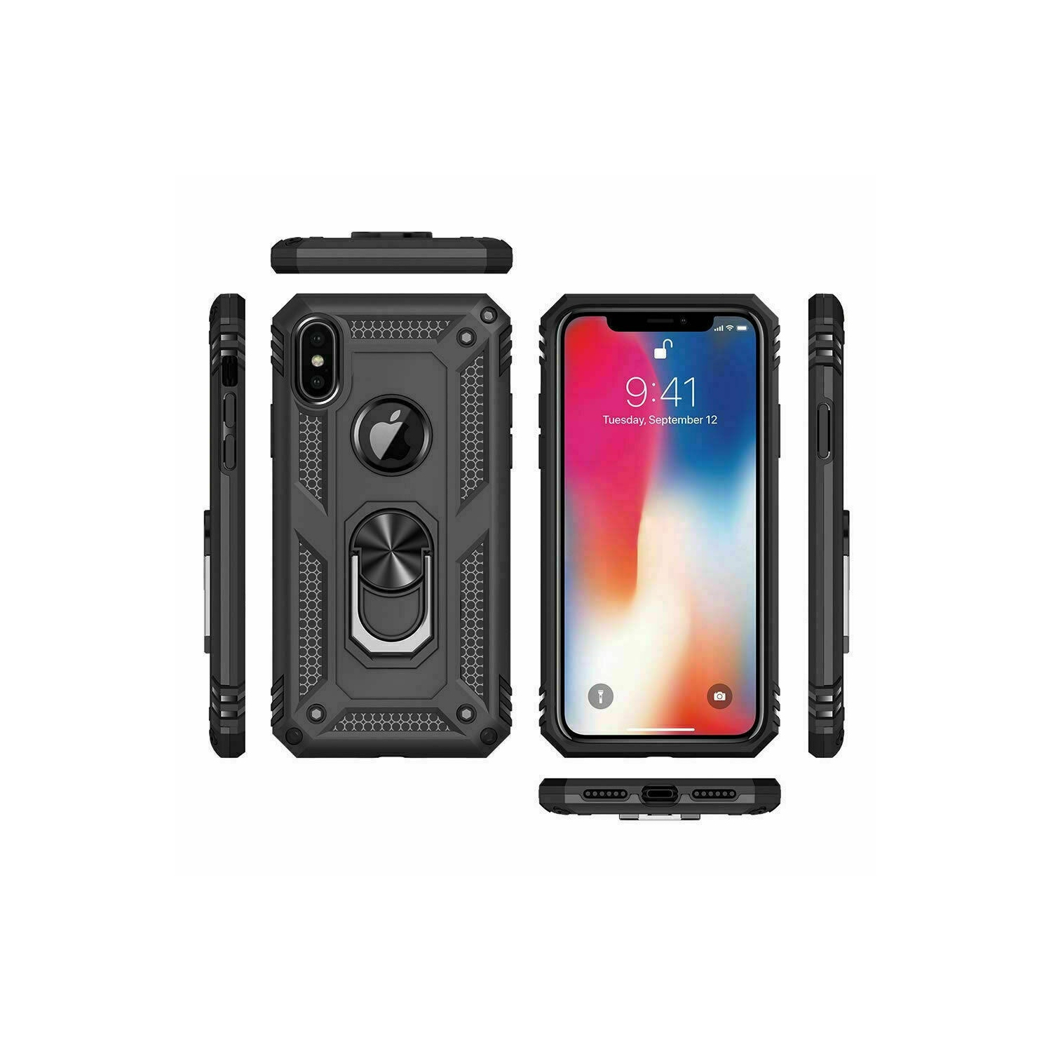 Étui Tasnim pour iPhone 12 mini avec protecteur d'écran double couche de protection militaire contre les chutes avec support magnétique, étui