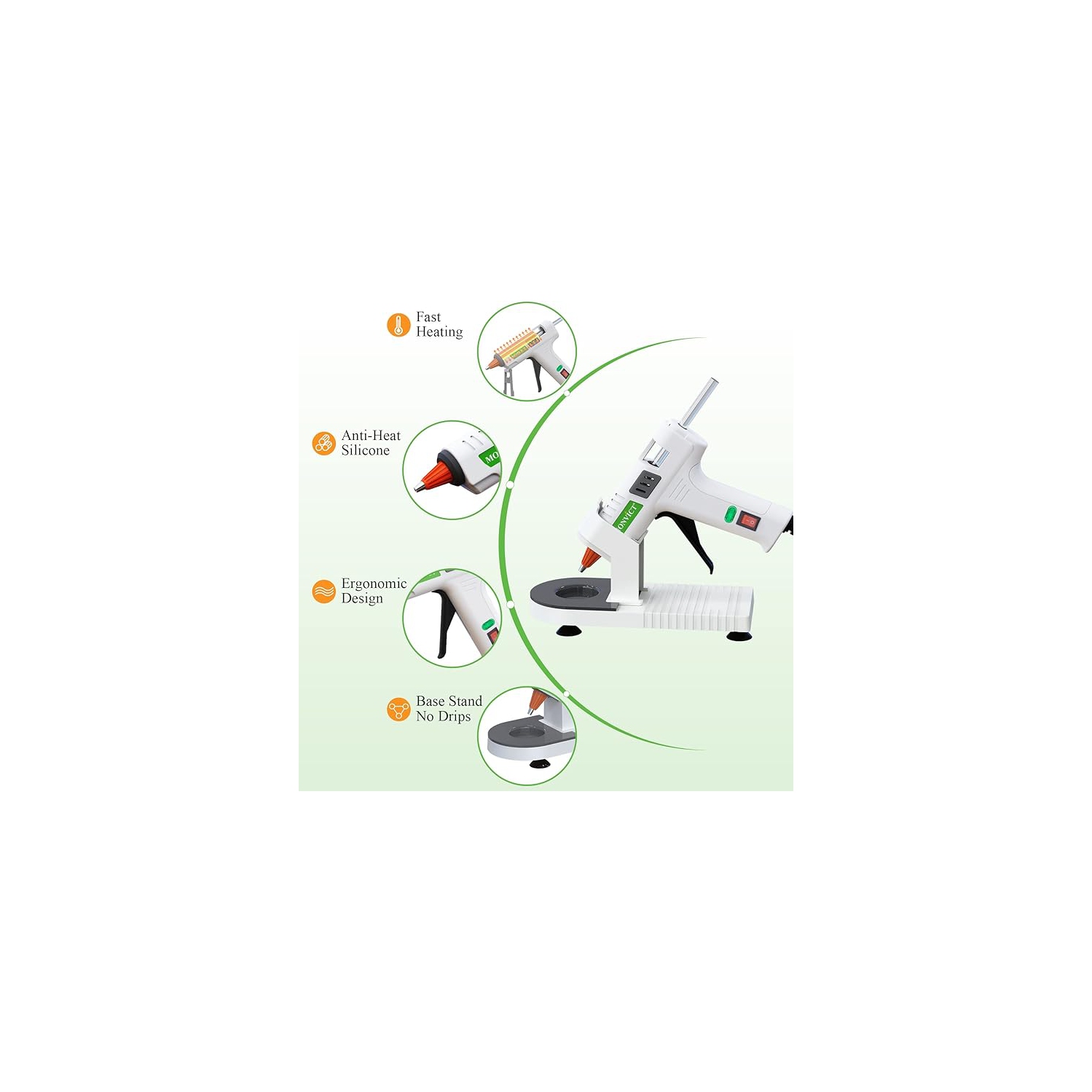 Hot Glue Gun Kit, MONVICT 40W Mini Glue Gun with Fine Tip & 30 Glue Sticks, Hot Glue Guns with Suction Cups Stand & Anti Stick Silicone Mat, On/Off