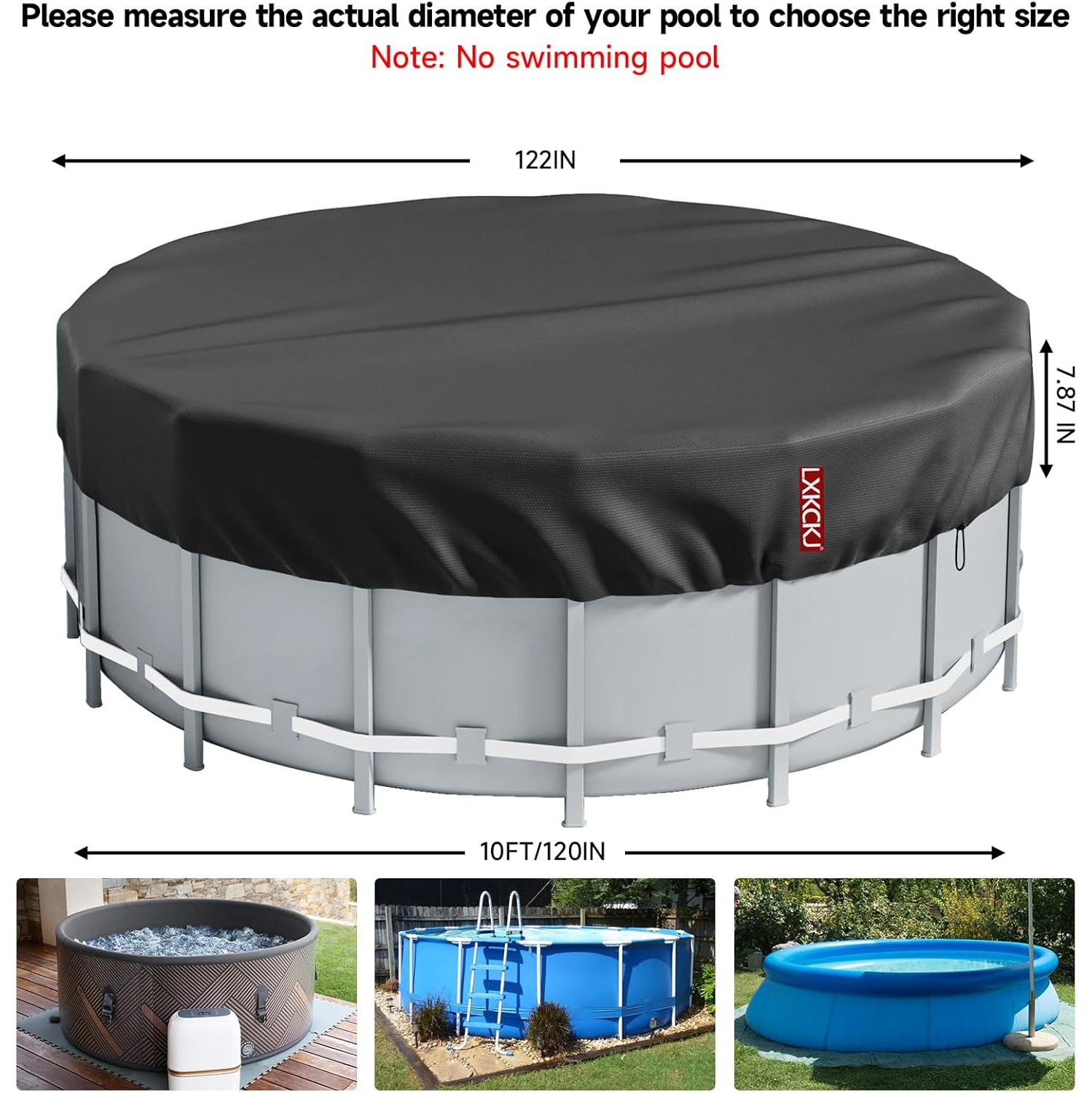10 Ft Solar Covers for Above Ground Pools,Upgrade Inground Pool Cover Protector with Drawstring Design Increase Stability, Hot Tub Blanket Cover